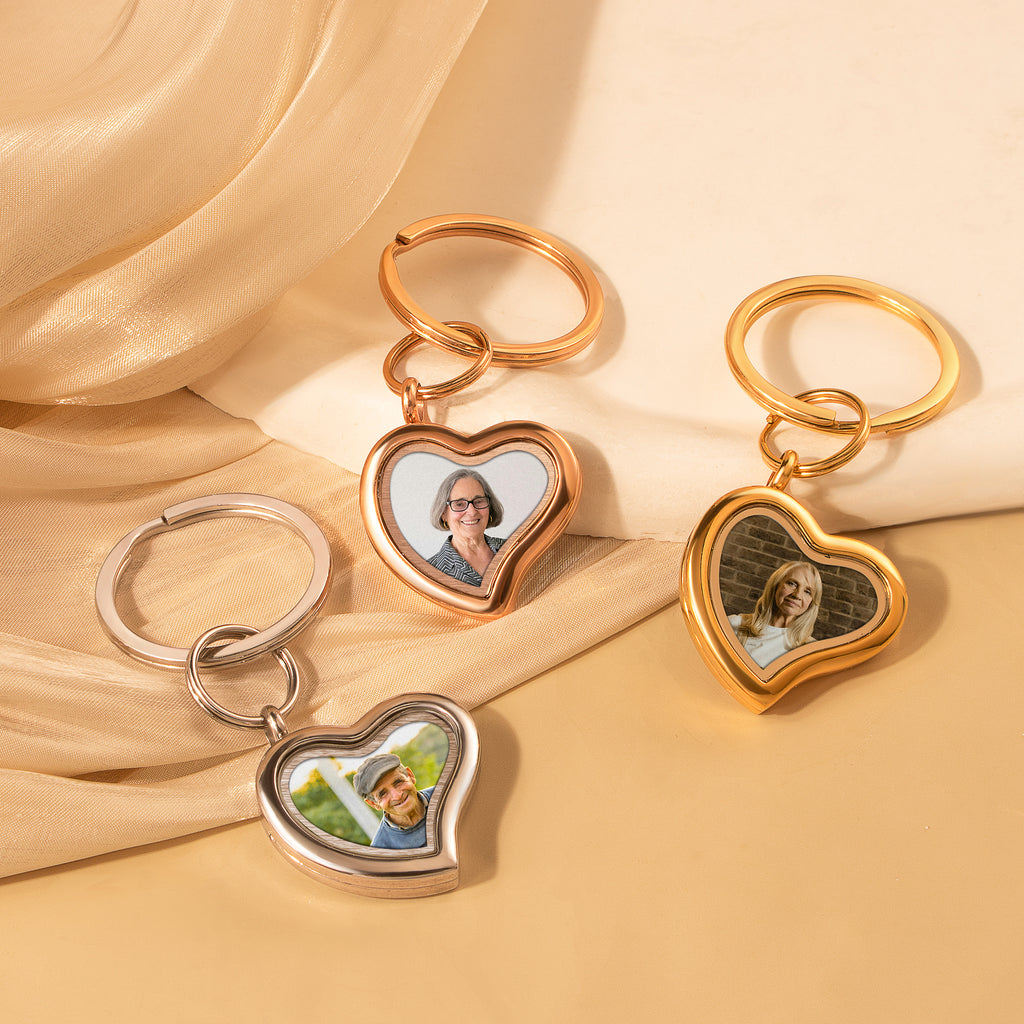 Sideways Heart Photo Locket Memorial Keychain