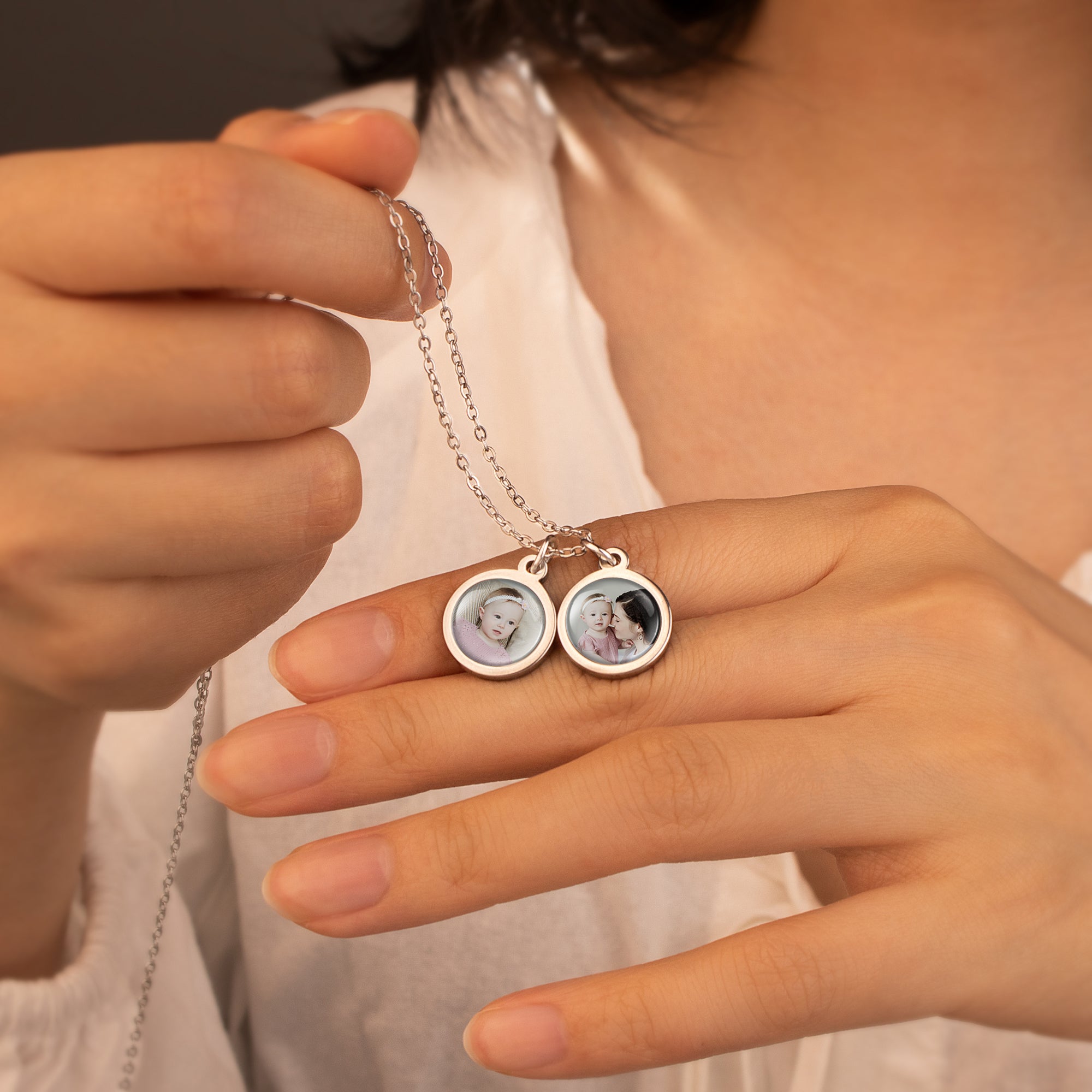 Round Photo Necklace with Glass Dome Cab
