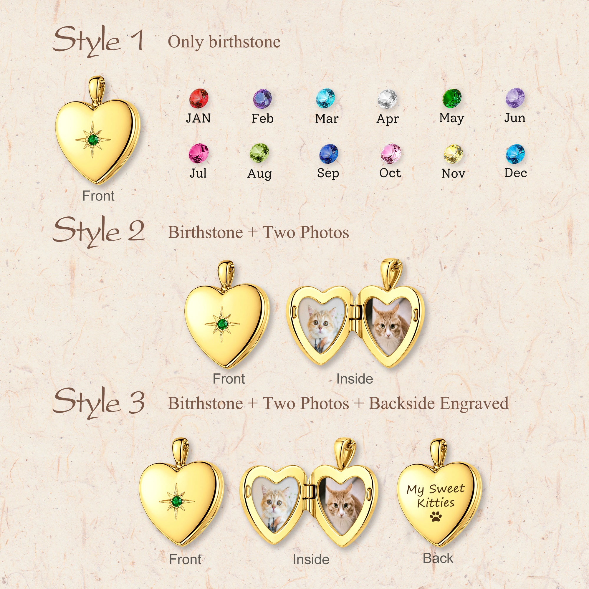 Heart Birthstone Pet Photo Locket Necklace