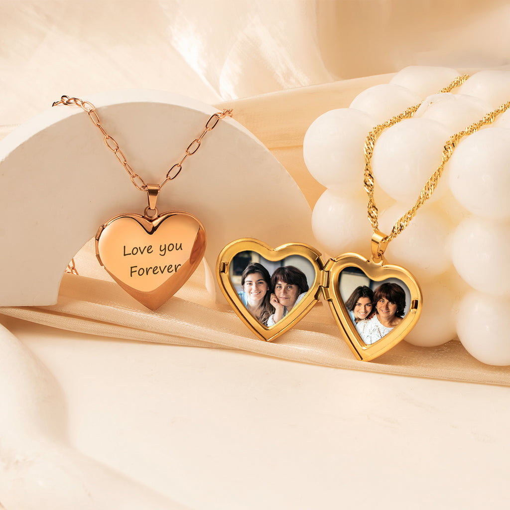 Personalized Heart Photo Locket Necklace