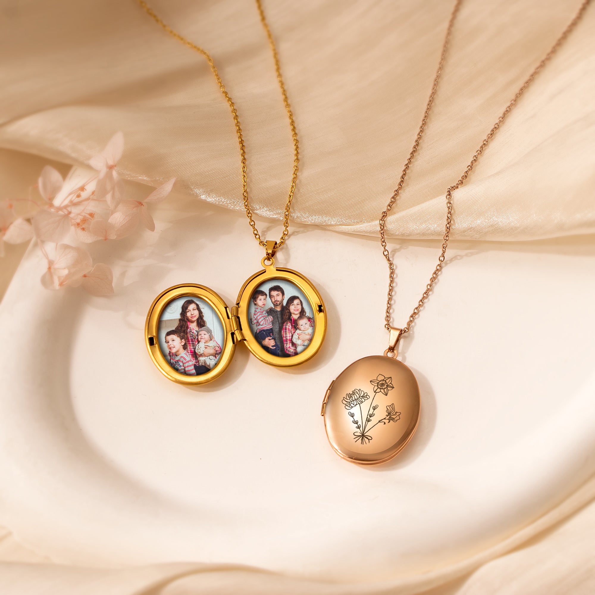 Oval Build Your Own Bouquet Photo Locket Necklace
