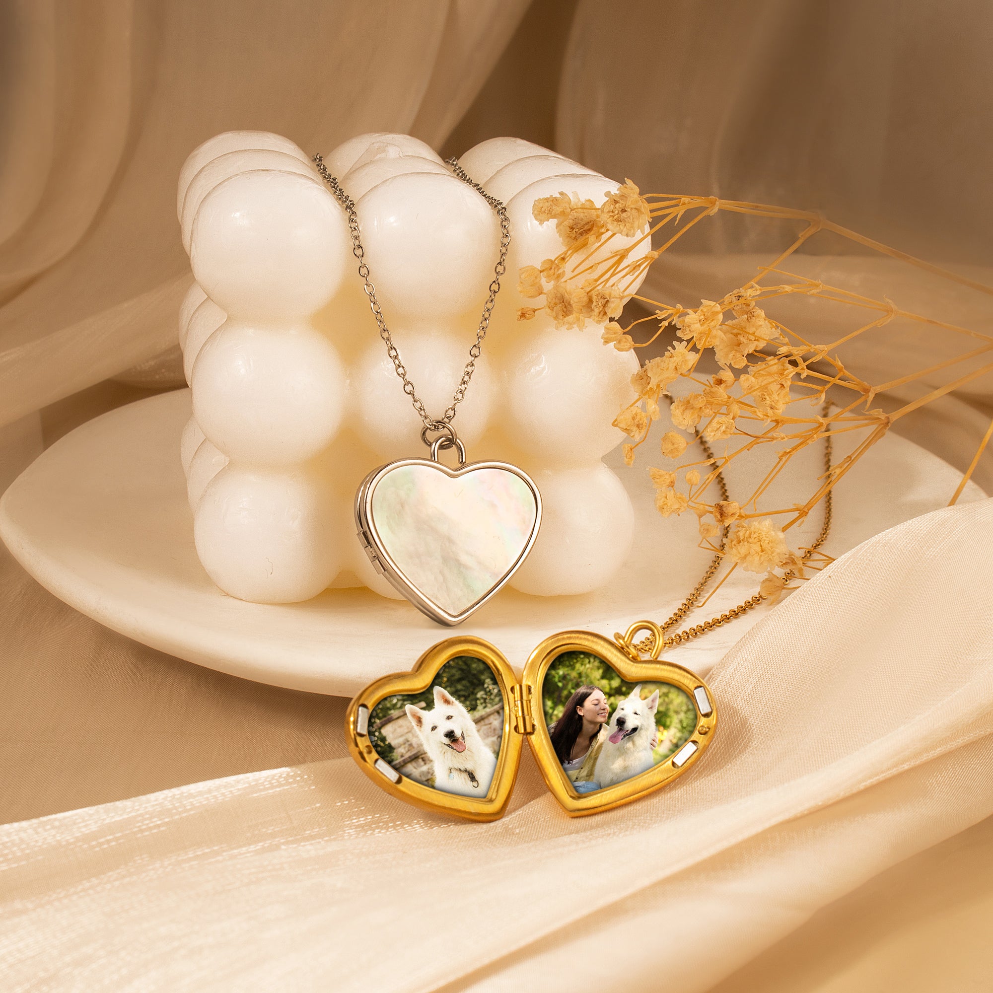 Pearl Heart Pet Memorial Photo Locket Necklace