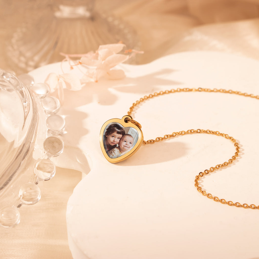 Heart Photo Necklace with Glass Dome Cab