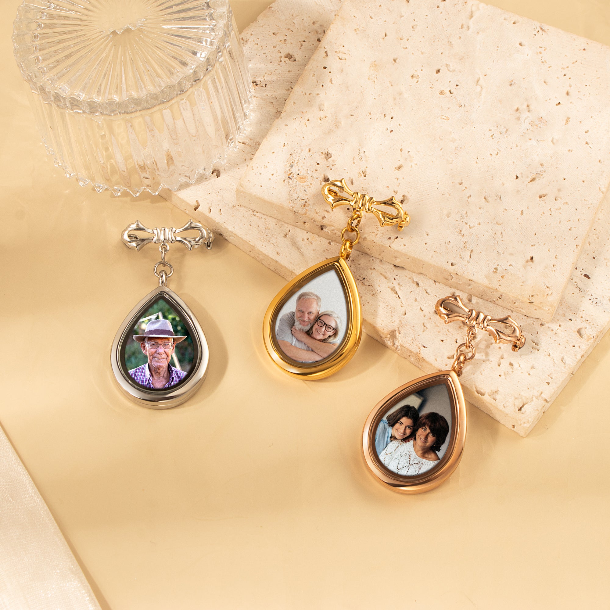 Glass Graduation Teardrop Photo Locket Lapel Pin