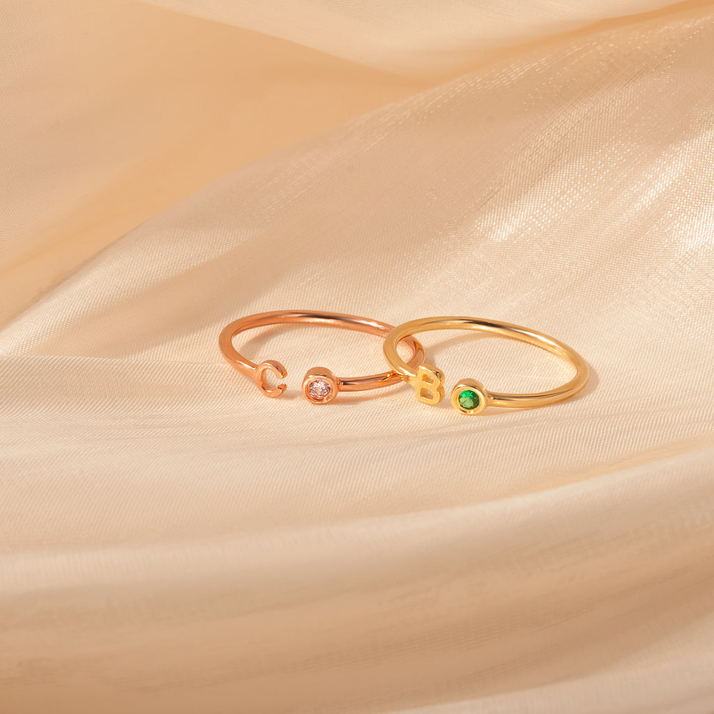 Parallel Initial Birthstone Ring