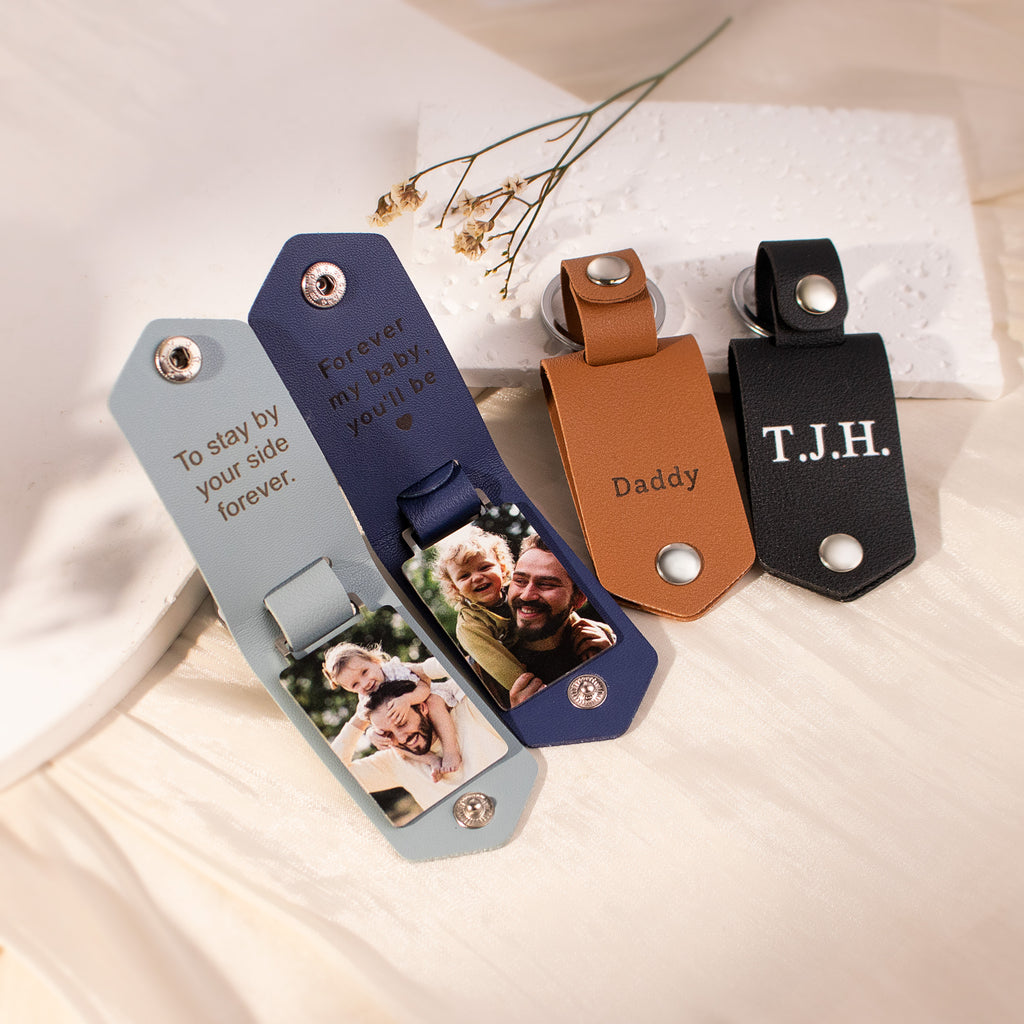 Personalized Men's Leather Photo Keychain