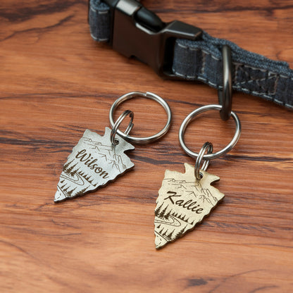 Personalized Arrowhead Shaped Mountain Road Themed Pet ID Dog Tag