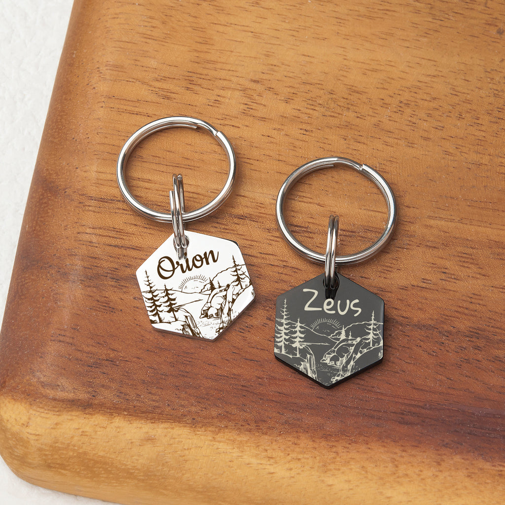 Hexagon Mountain Sunrise Pet ID Dog Tag