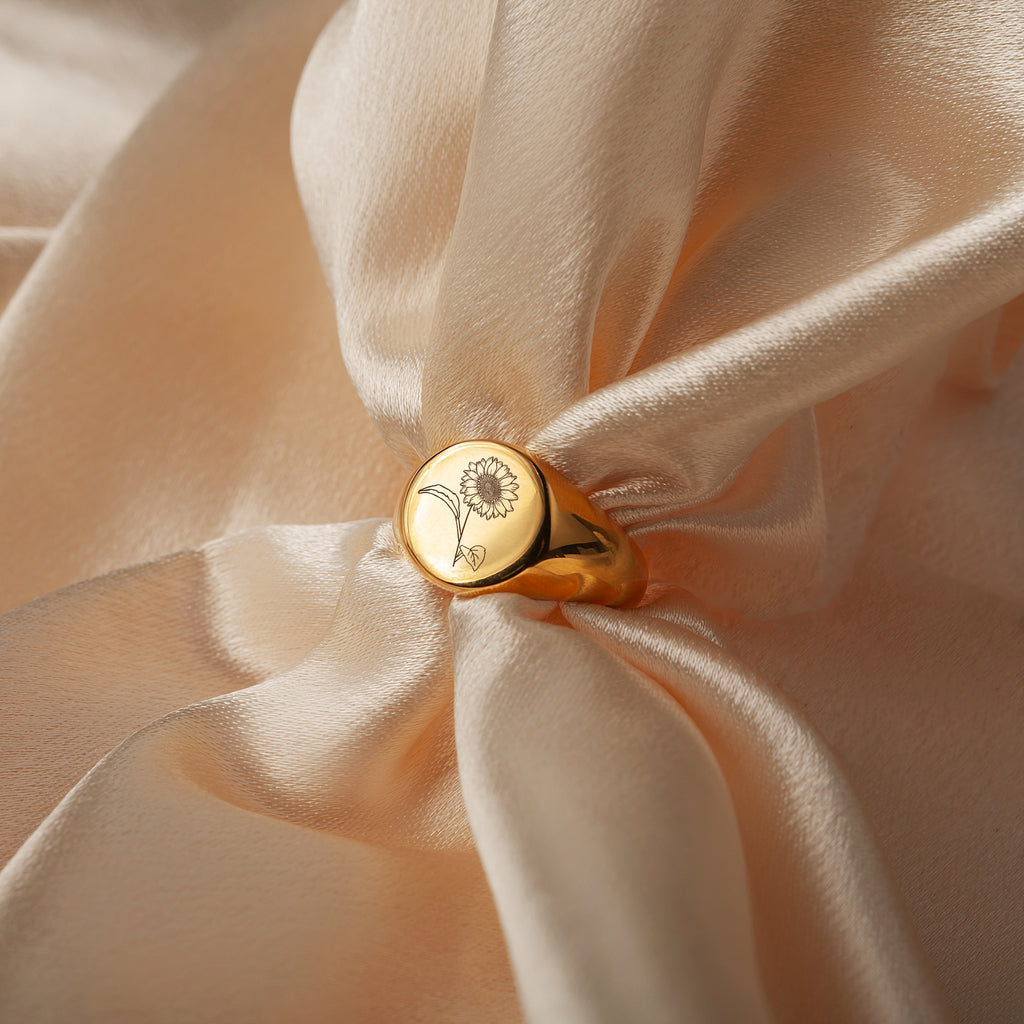 Birth Flower Signet Ring