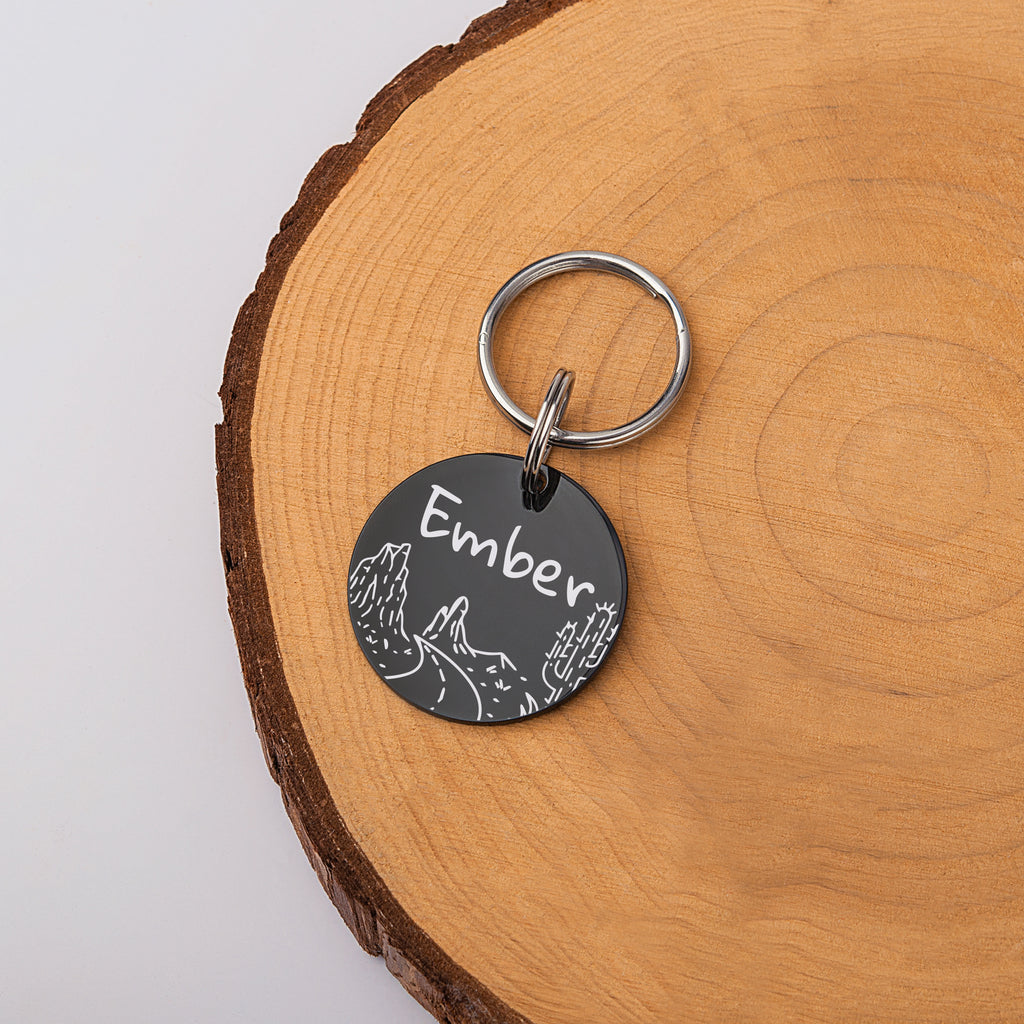 Rocky Road Cactus Round Pet ID Dog Tag