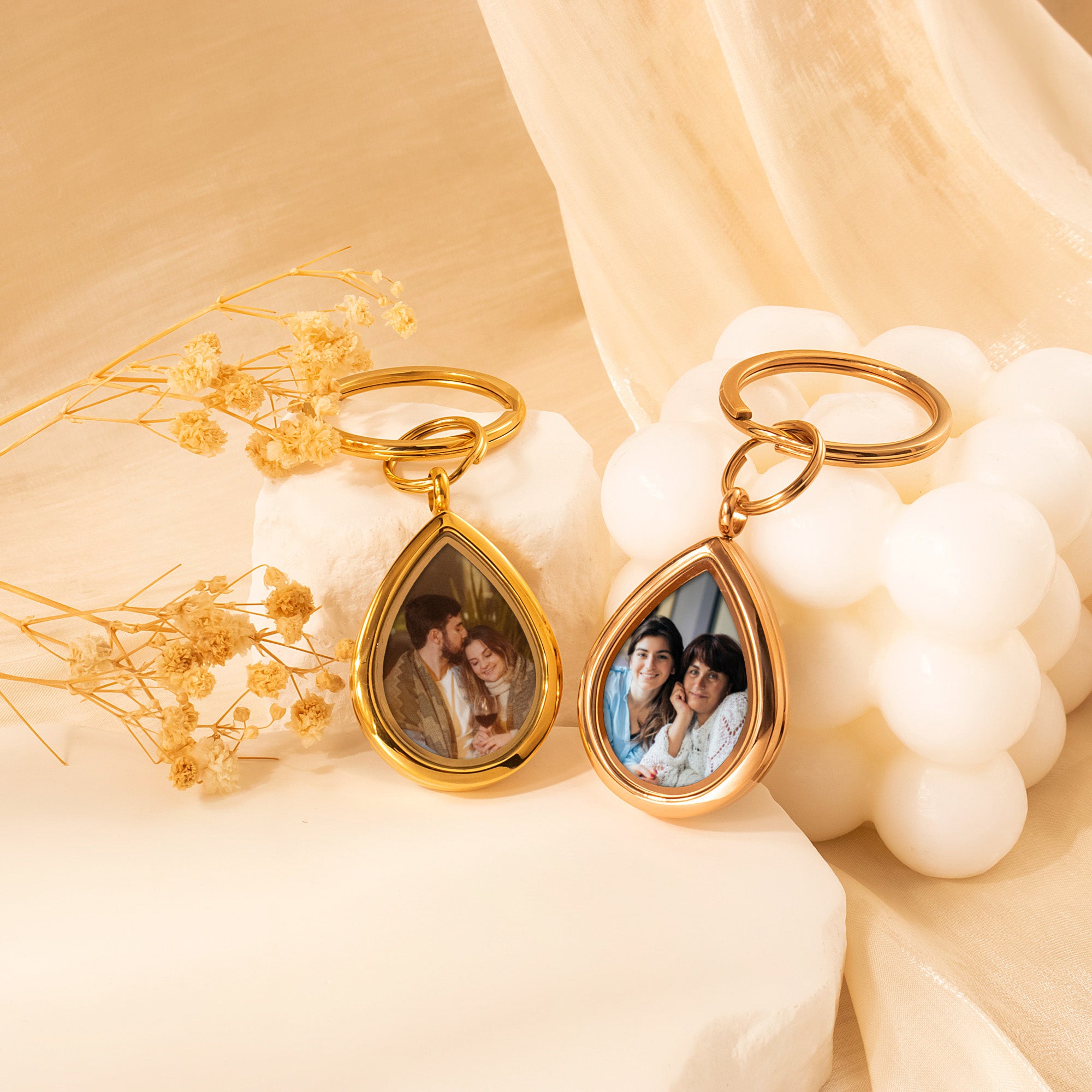 Glass Teardrop Photo Locket Keychain
