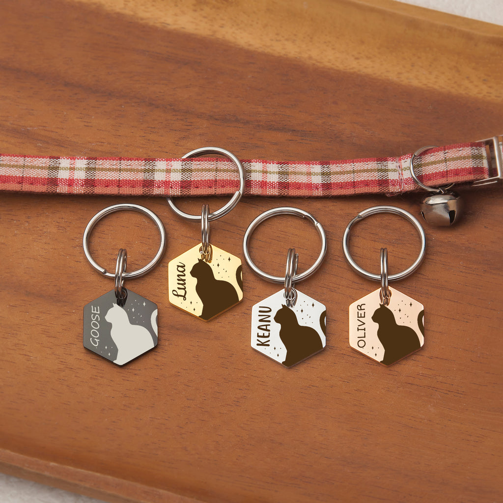 Hexagon Cat Stars Pet ID Dog Tag