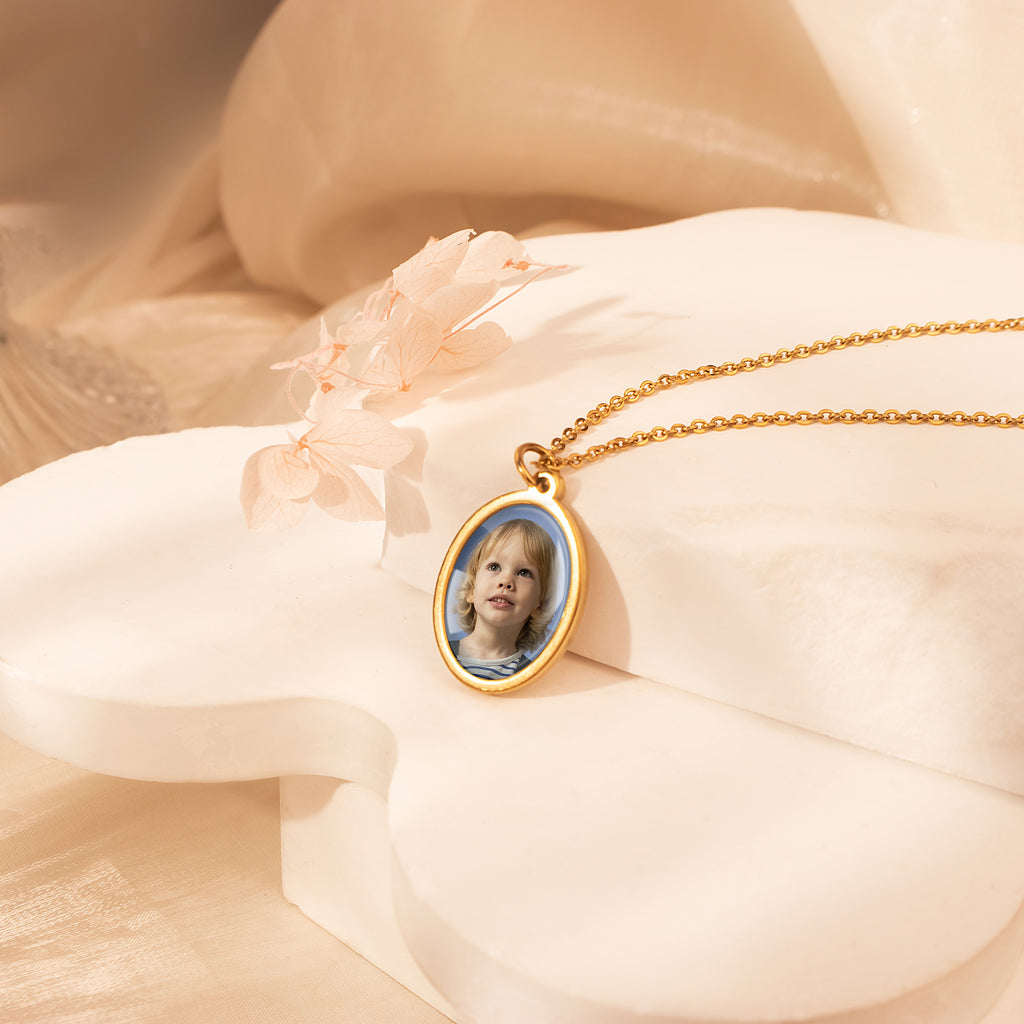 Oval Photo Necklace with Glass Dome Cab