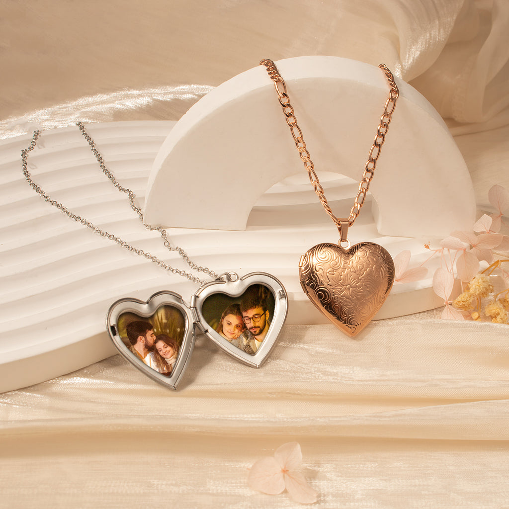 Custom Wave Photo Heart Locket