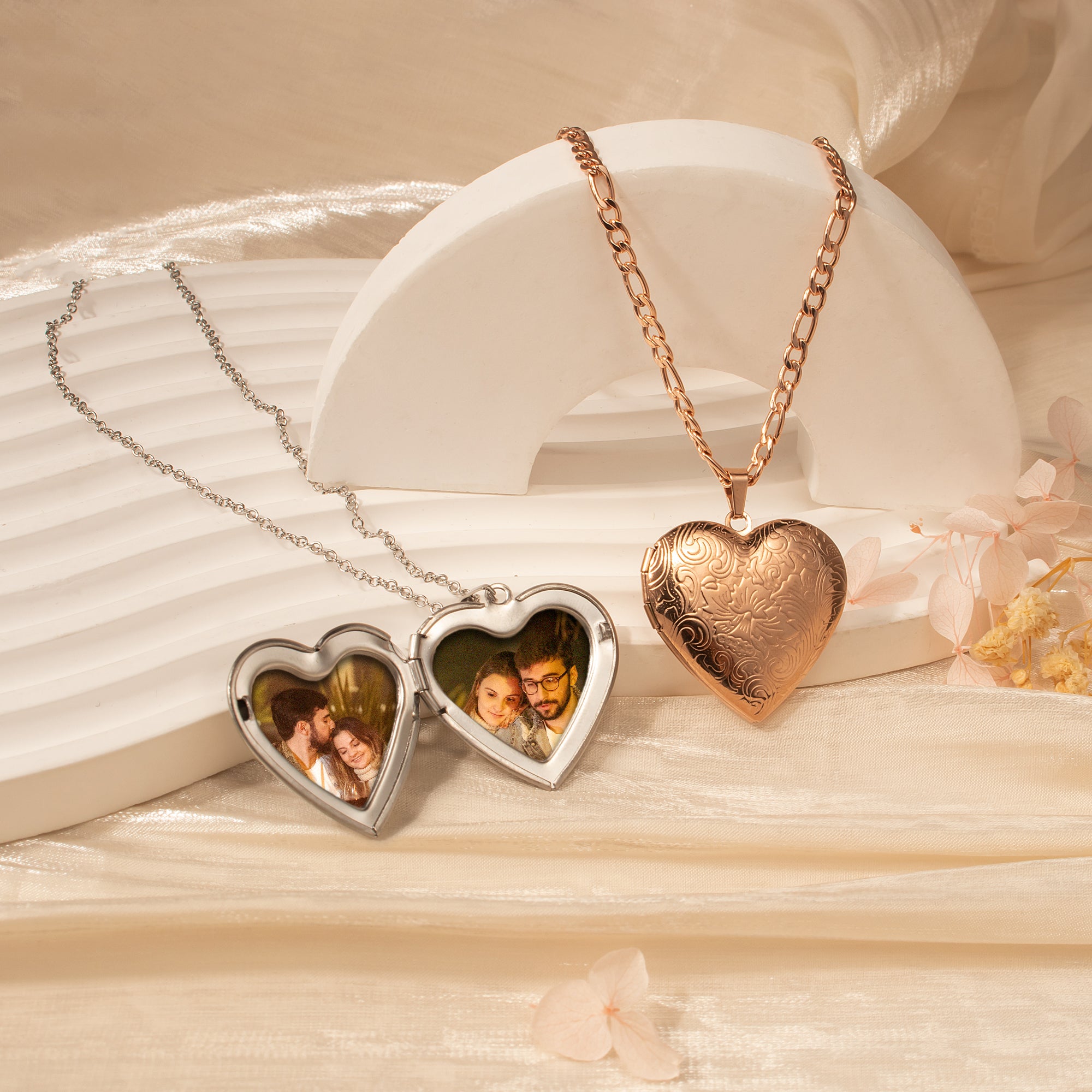 Custom Wave Photo Heart Locket