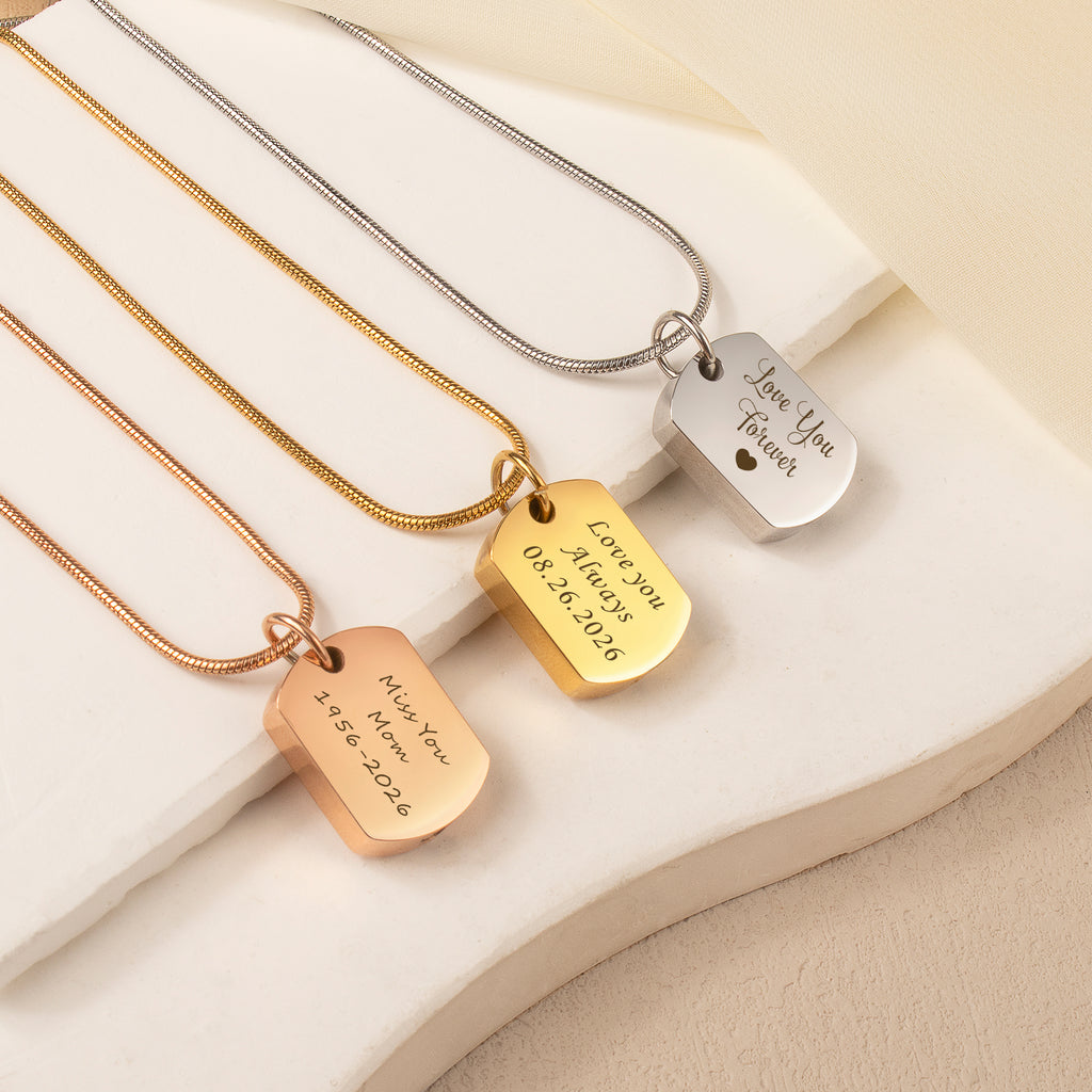Vertical Engraving Memorial Dog Tag Urn Necklace