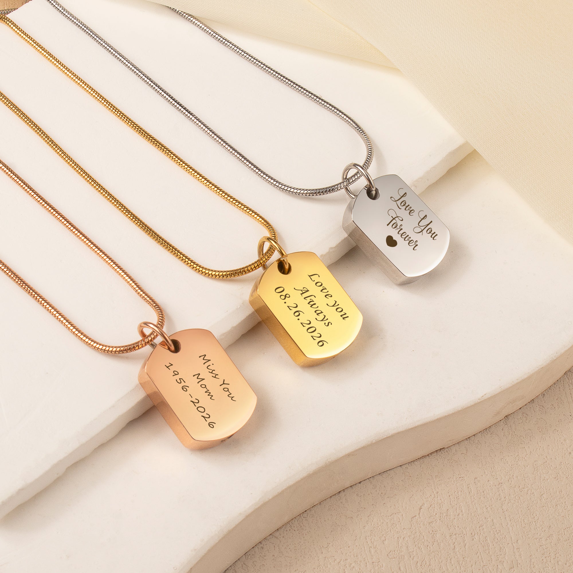 Vertical Engraving Memorial Dog Tag Urn Necklace