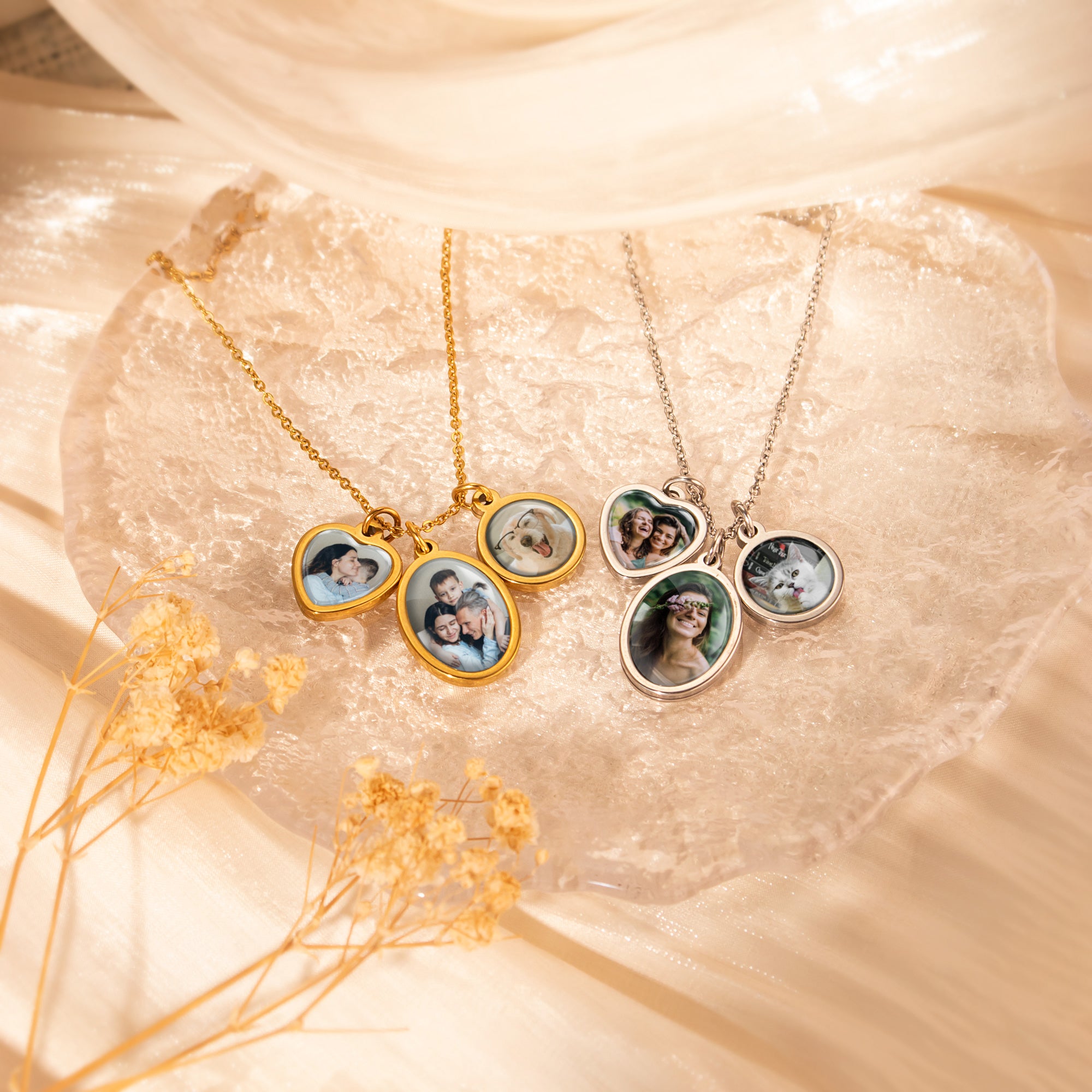 Multi-Shape Photo Necklace with Glass Dome Cab