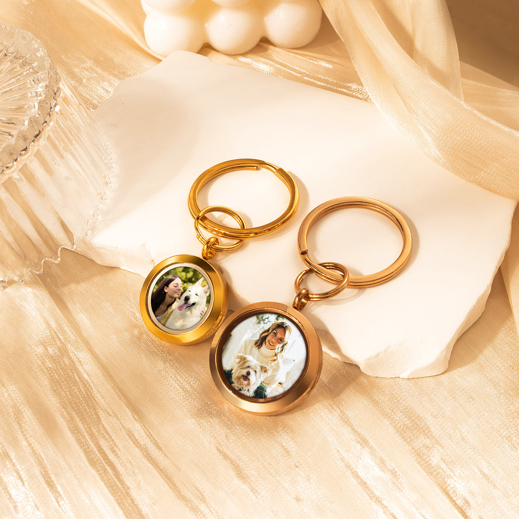 Round Photo Locket Pet Memorial Keychain