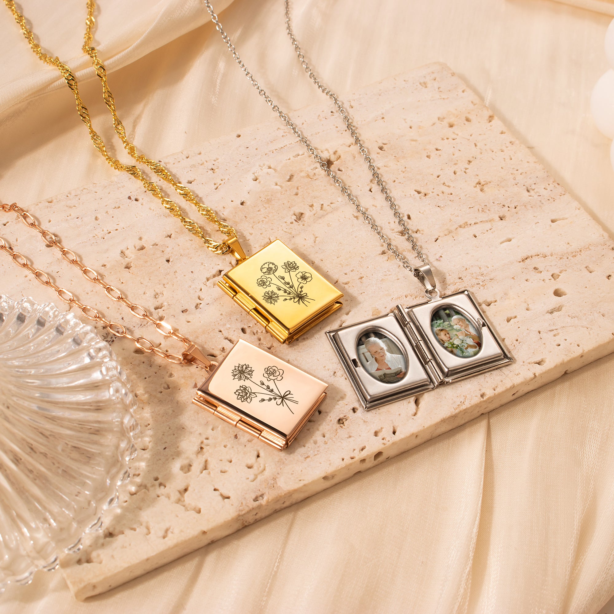 Square Build Your Own Bouquet Photo Locket Necklace