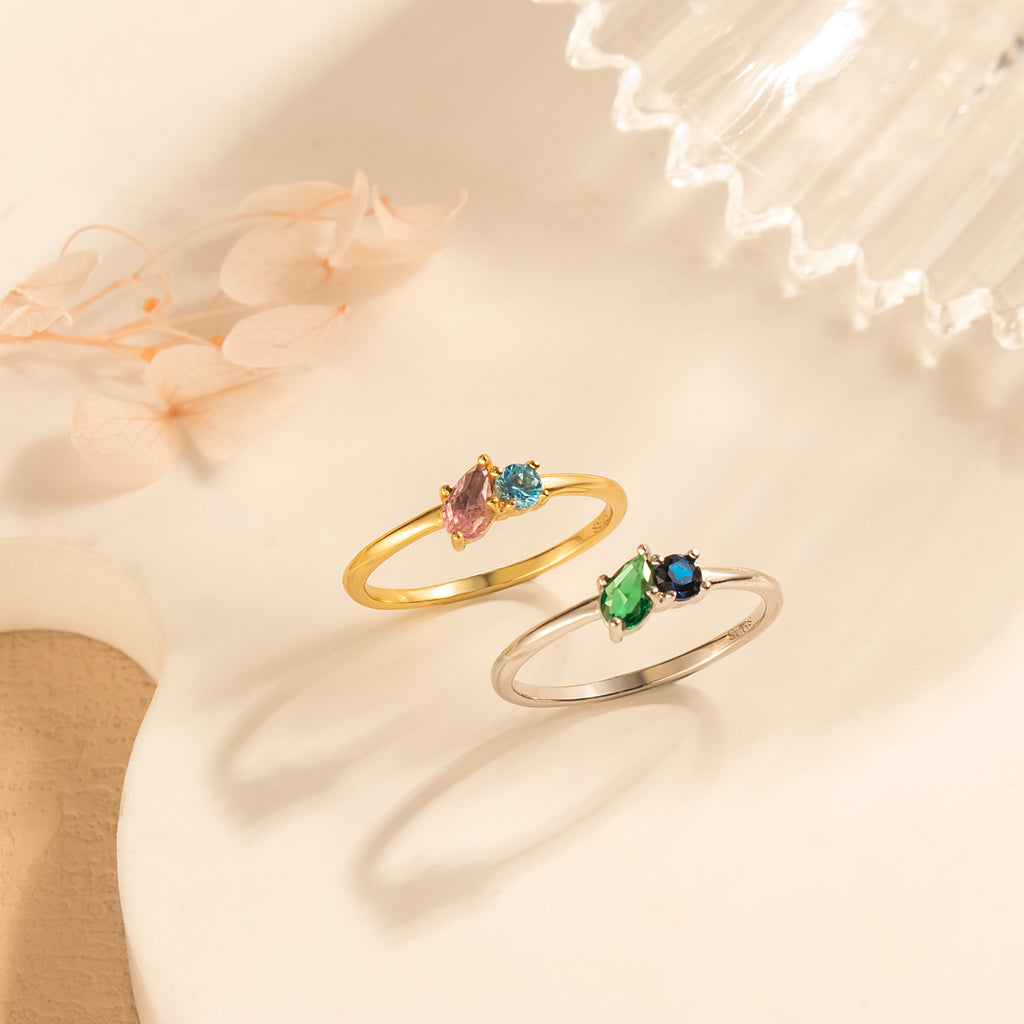 Round & Teardrop Shaped Birthstone Ring