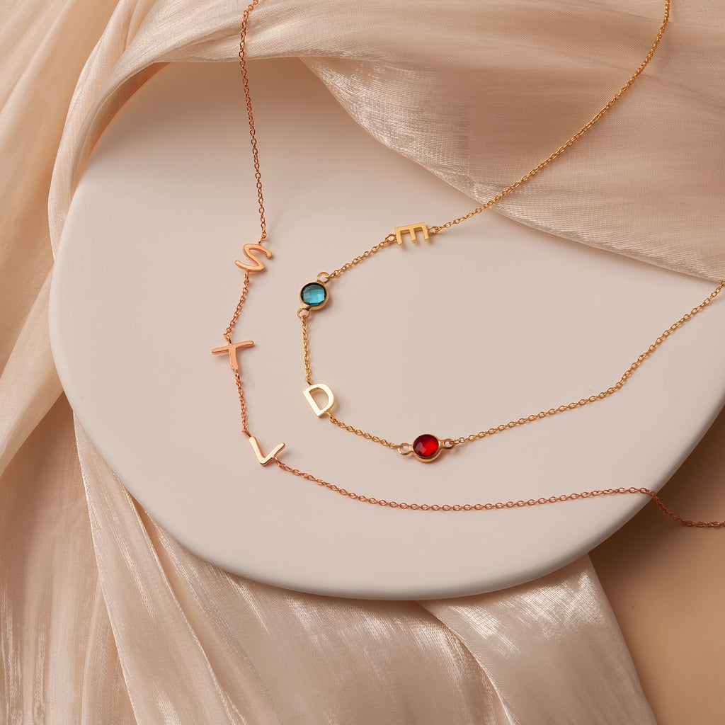 Personalized Charms and Birthstone Necklace