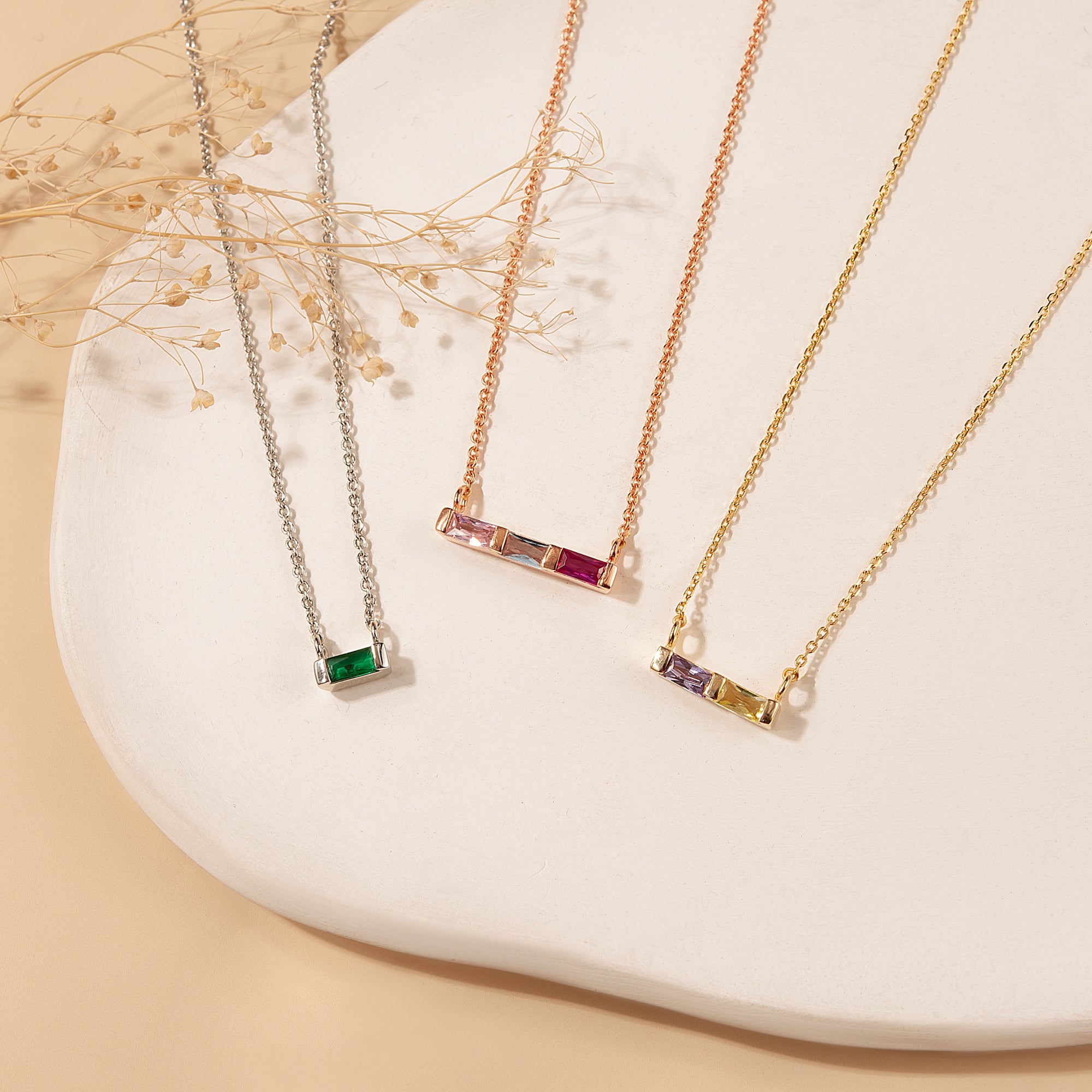 Birthstone Baguette Bar Necklace
