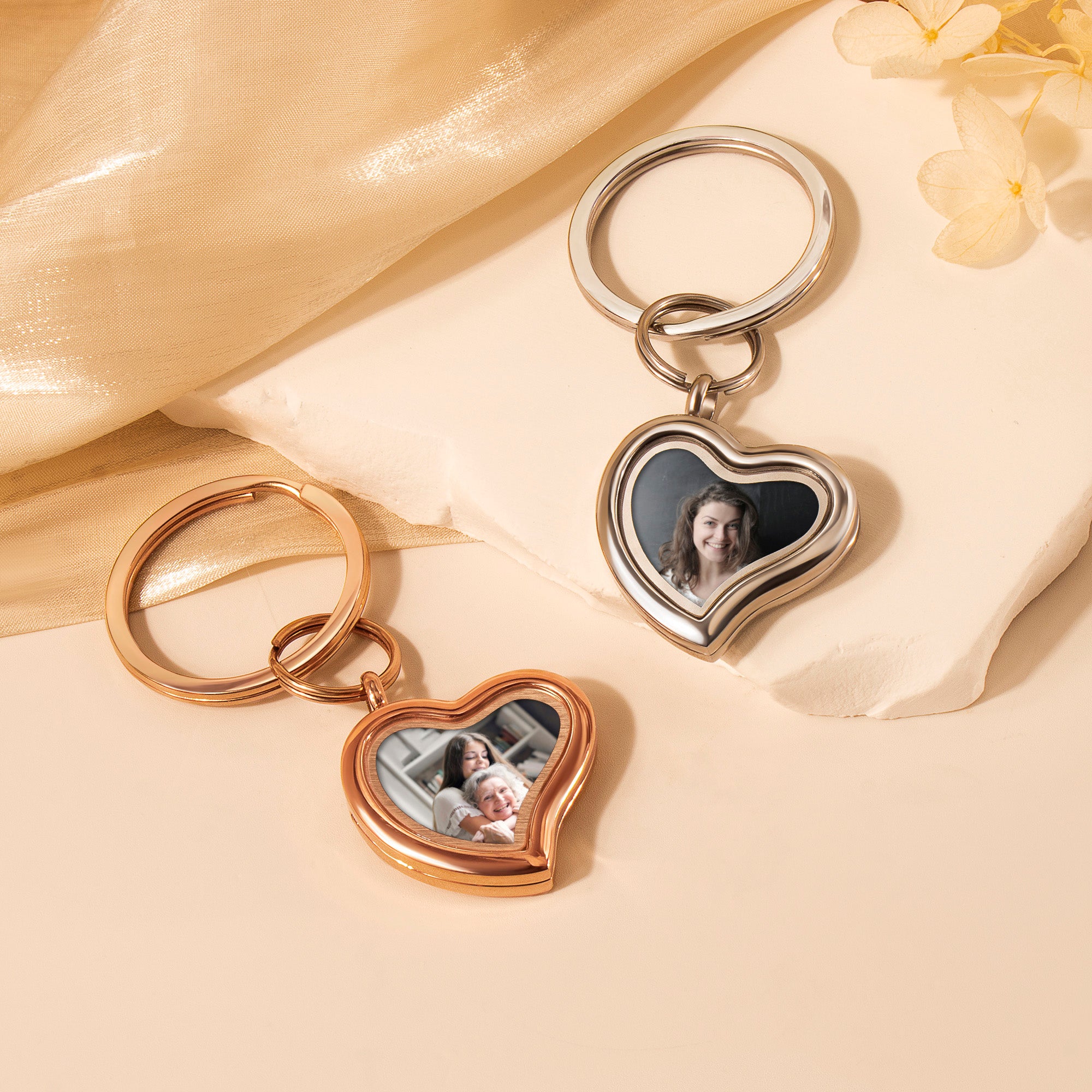 Sideways Heart Photo Locket Keychain