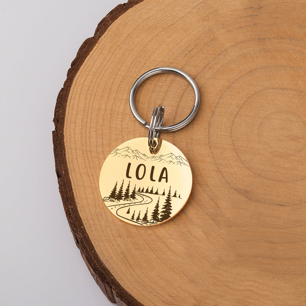 Mountain Road Round Pet ID Dog Tag