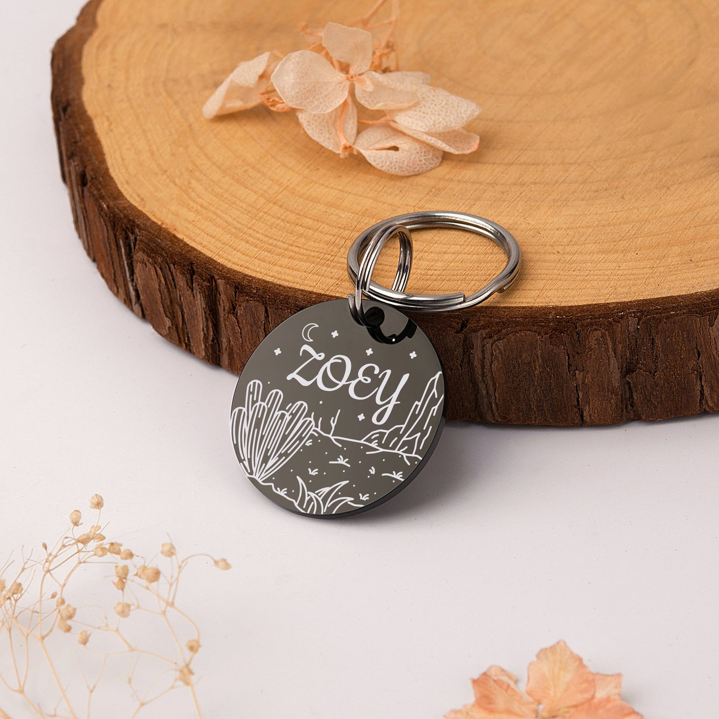 Personalized Desert Cactus Round Shaped Pet ID Dog Tag for Cat or Dog