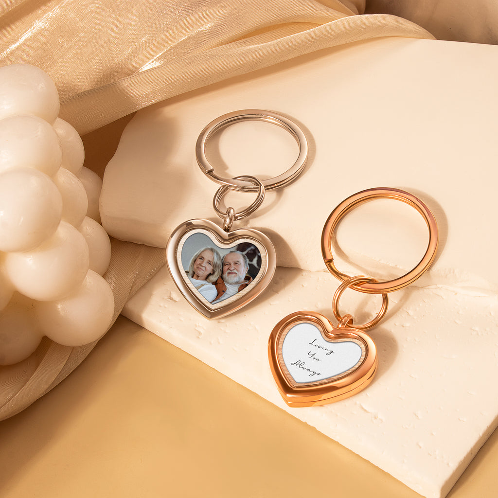 Glass Heart Photo Locket Memorial Keychain