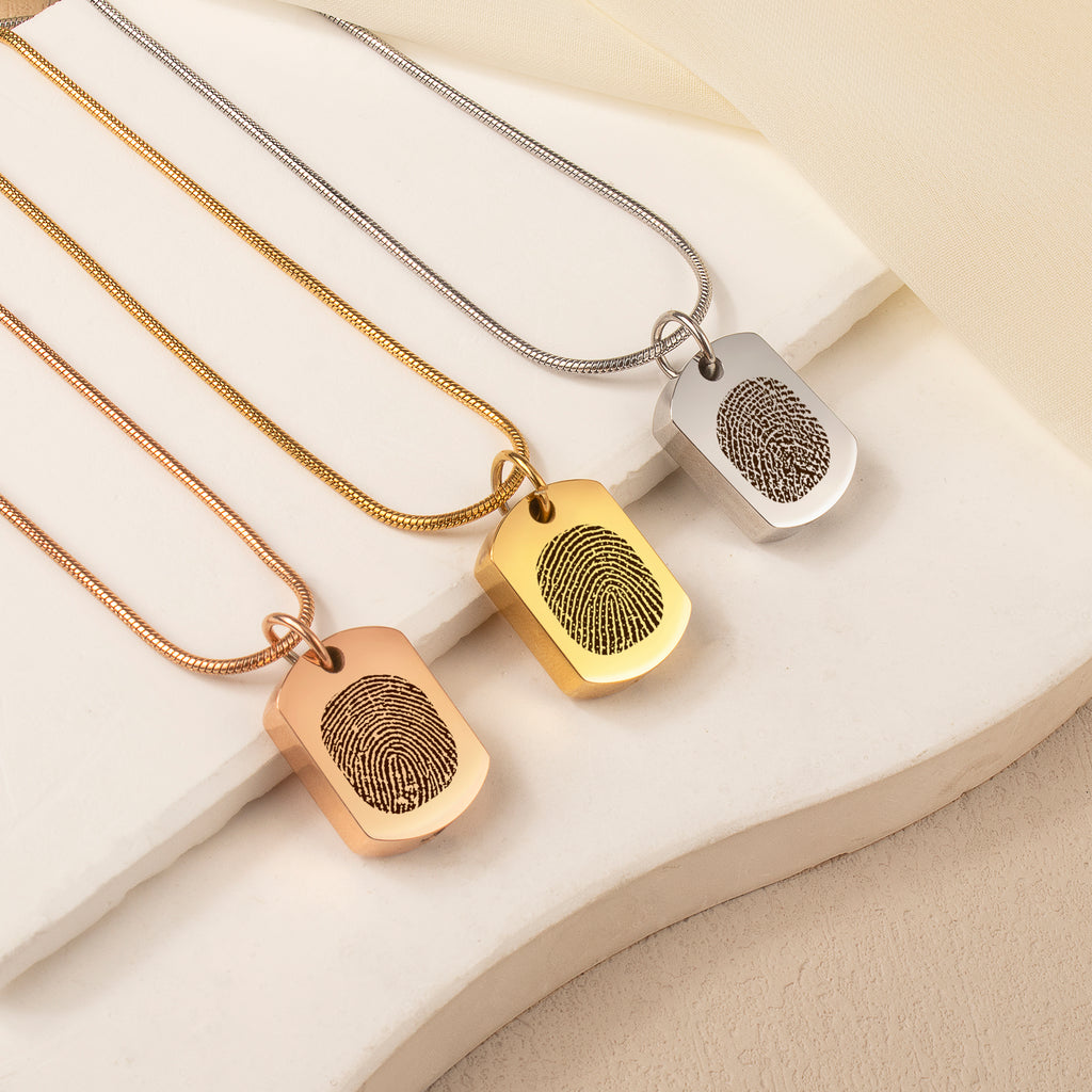 Fingerprint Memorial Dog Tag Necklace