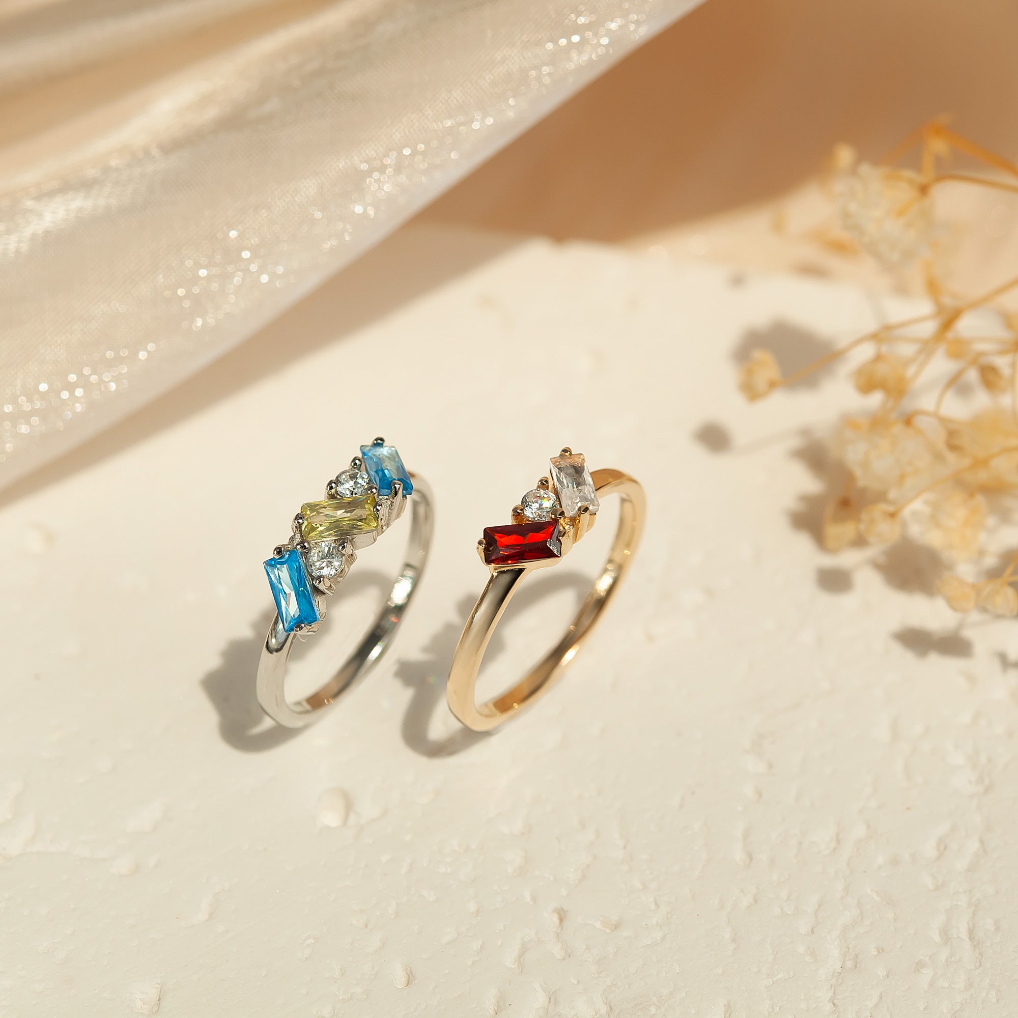 Personalized Square Shaped Birthstone Ring