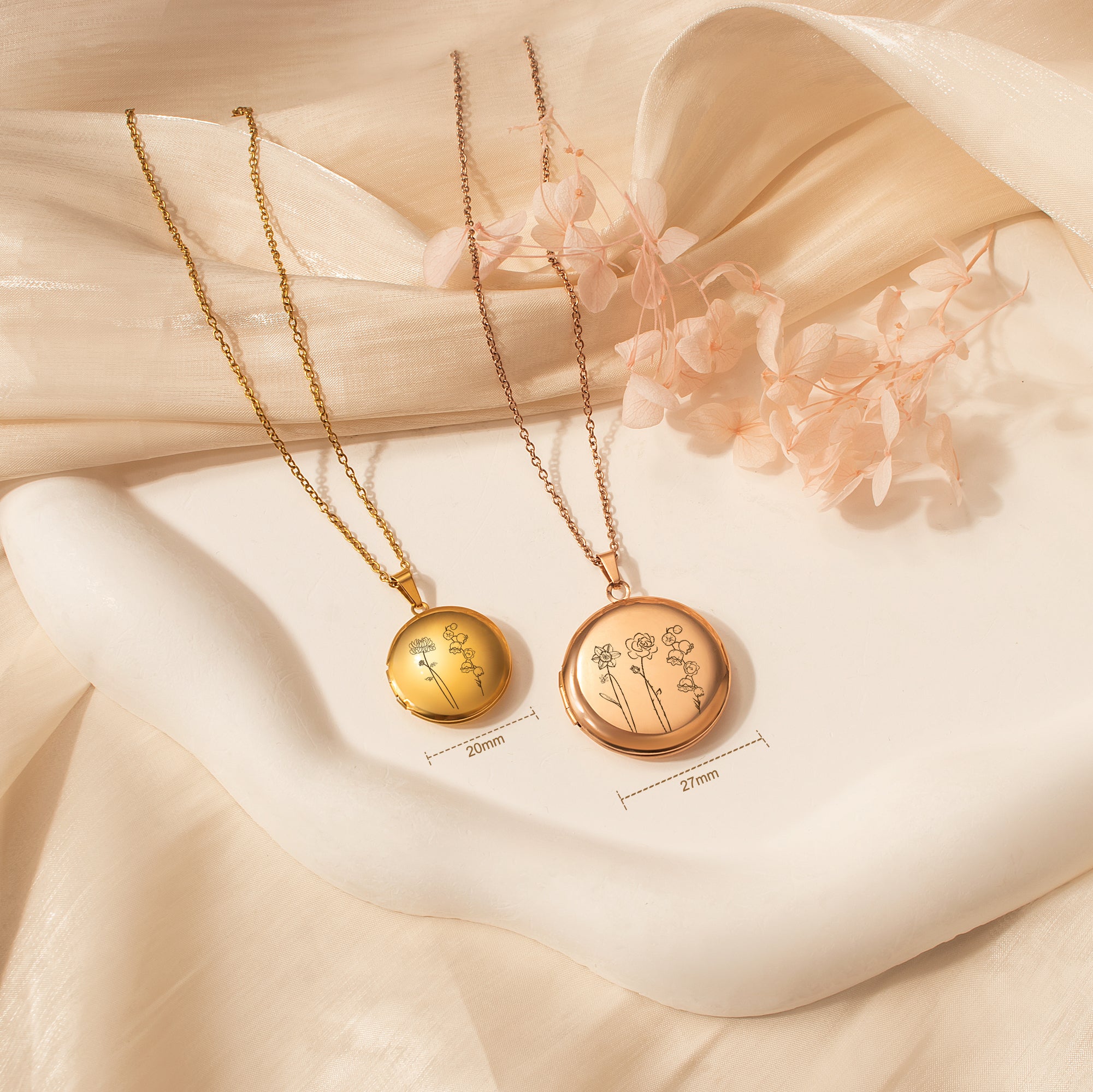 Round Birth Flower Garden Photo Locket Necklace