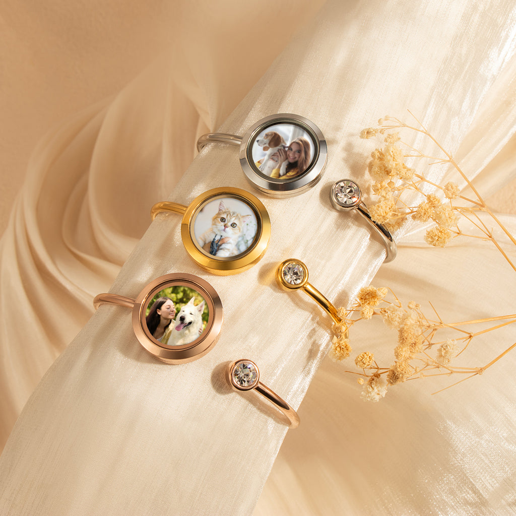 Photo Locket Pet Memorial Cuff Bangle