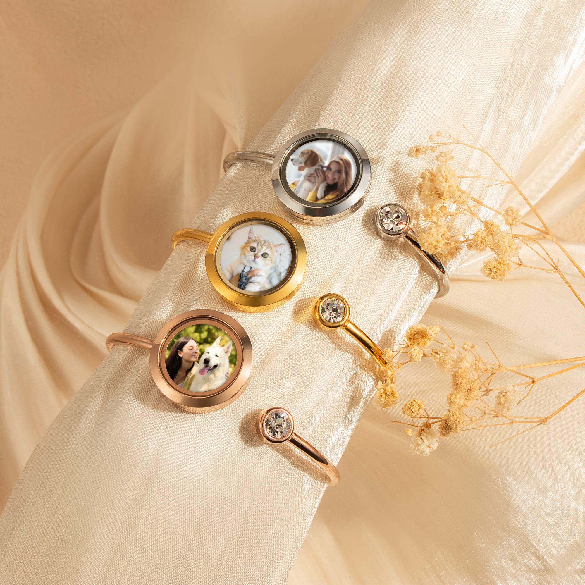 Photo Locket Pet Memorial Cuff Bangle