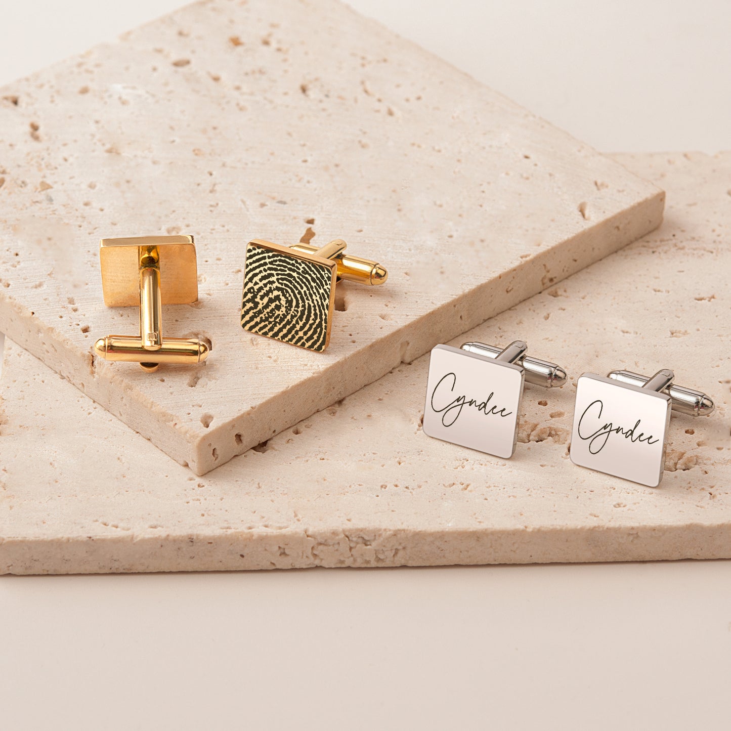 Custom Handwriting and Actual Fingerprint Square Cuff Links