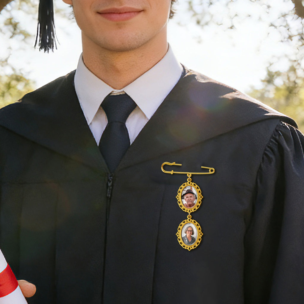 Vertical Graduation Oval Photo Brooch Pin