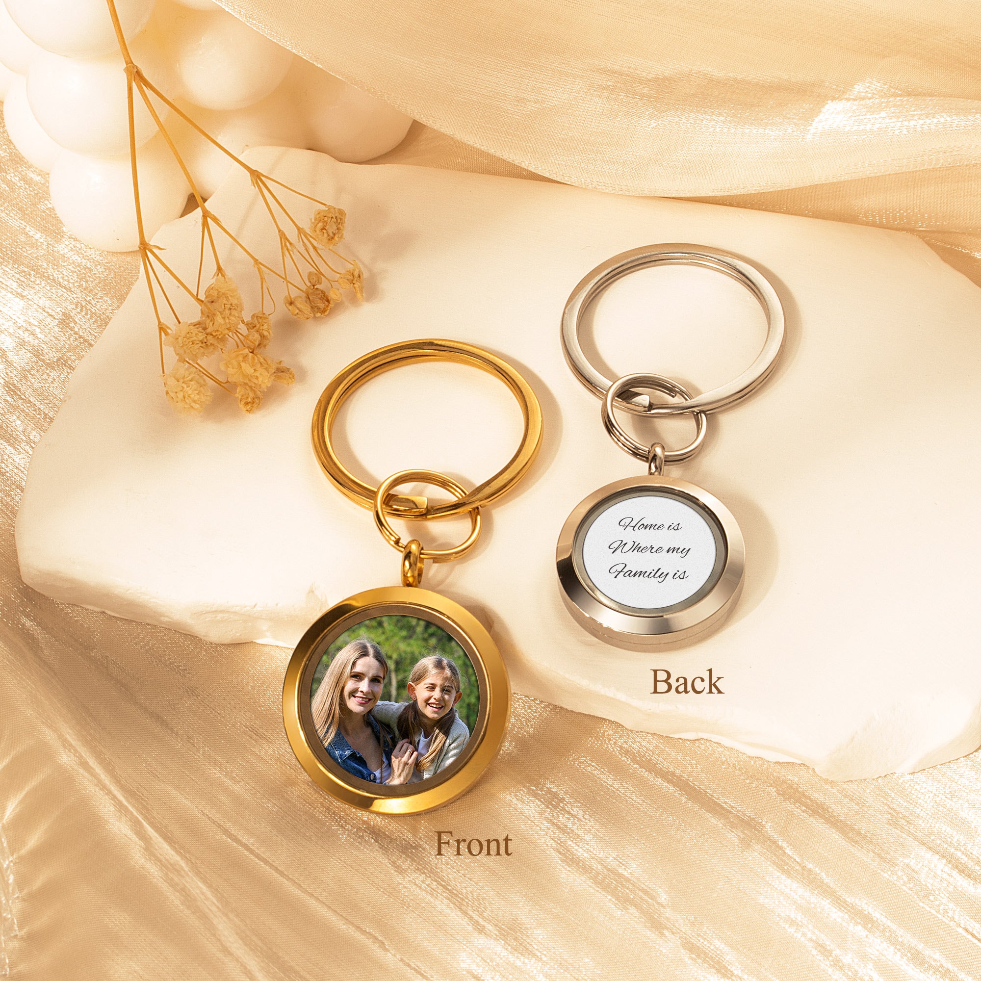 Round Photo Locket Keychain