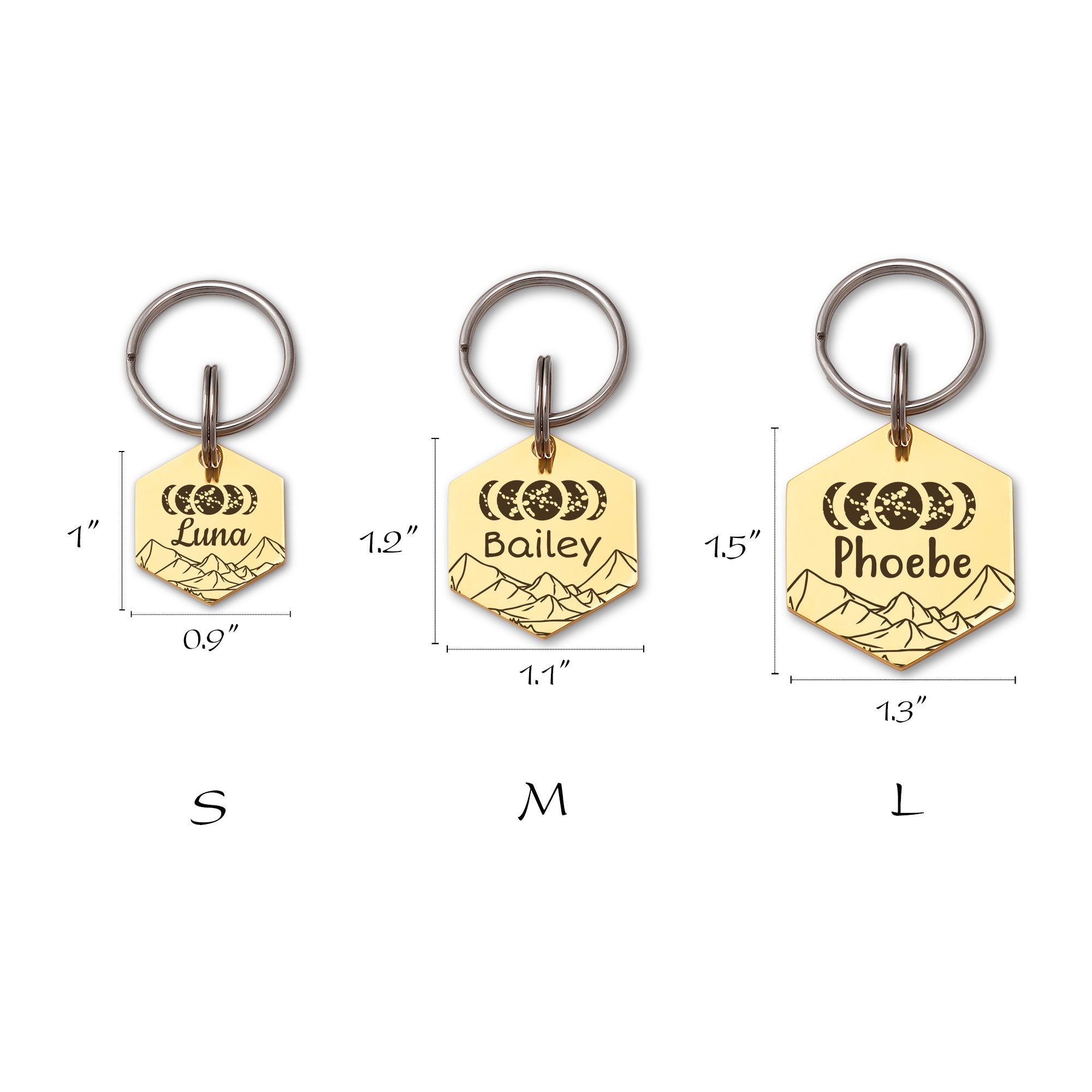 Moon Phases Hexagon Pet Tag
