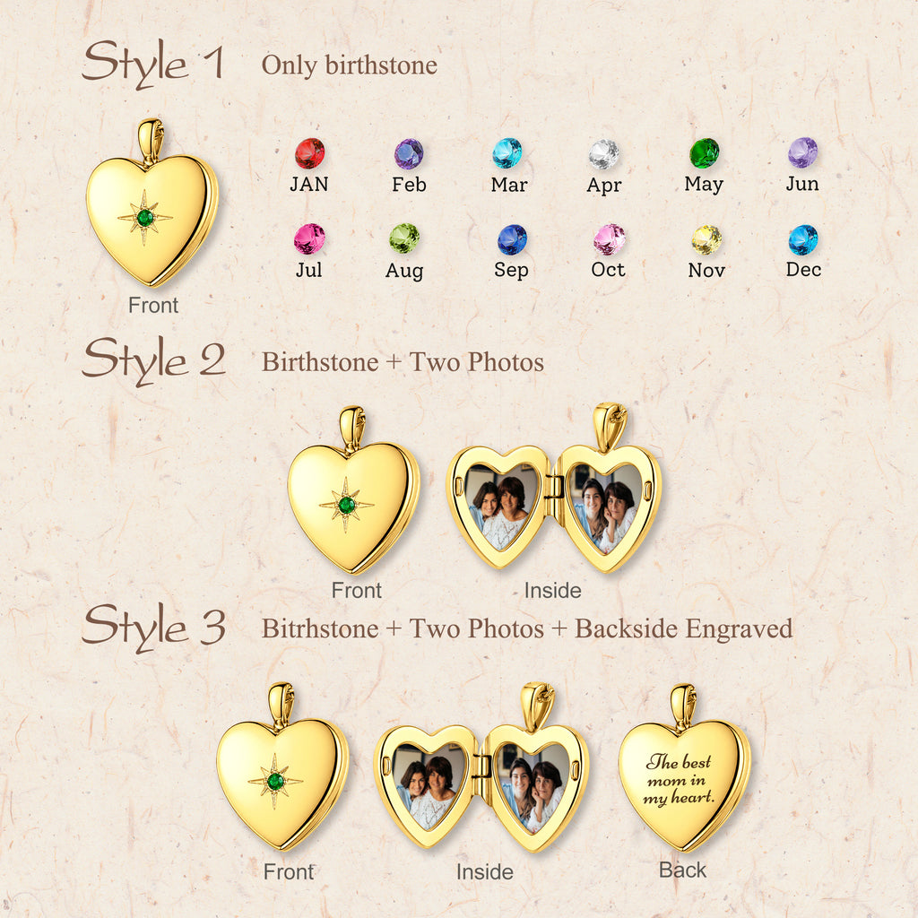 Heart Birthstone Photo Locket Necklace