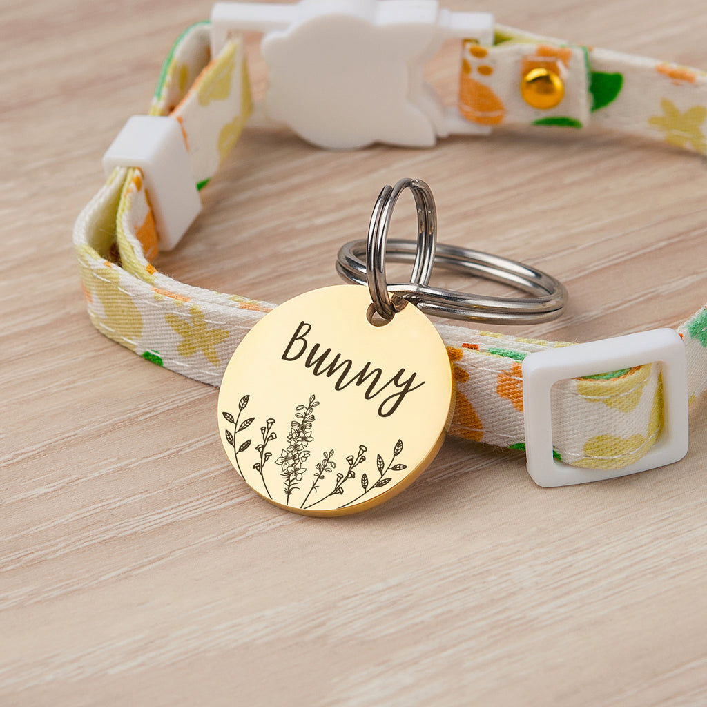 Round Birth Flower Pet ID Dog Tag