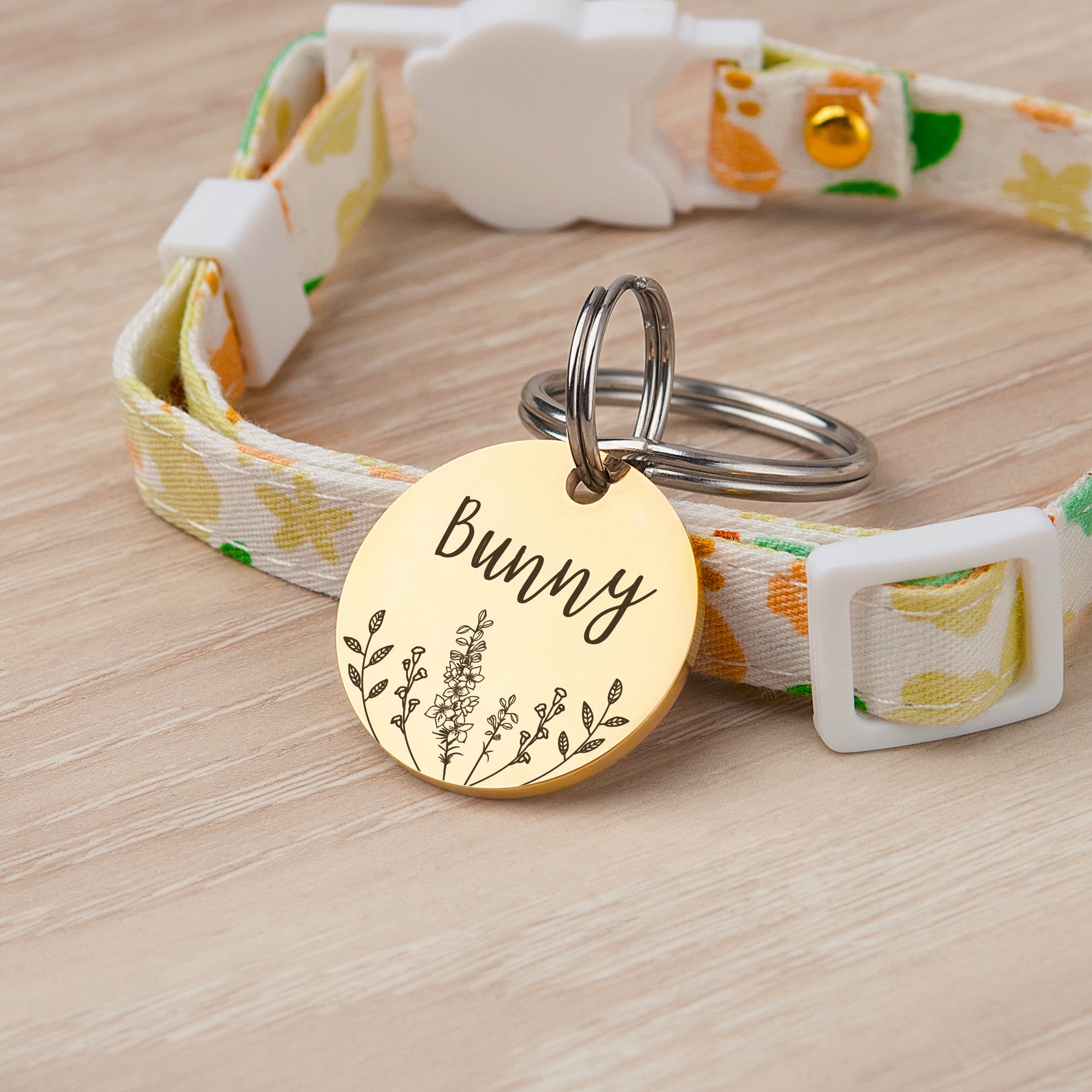 Round Birth Flower Pet ID Dog Tag