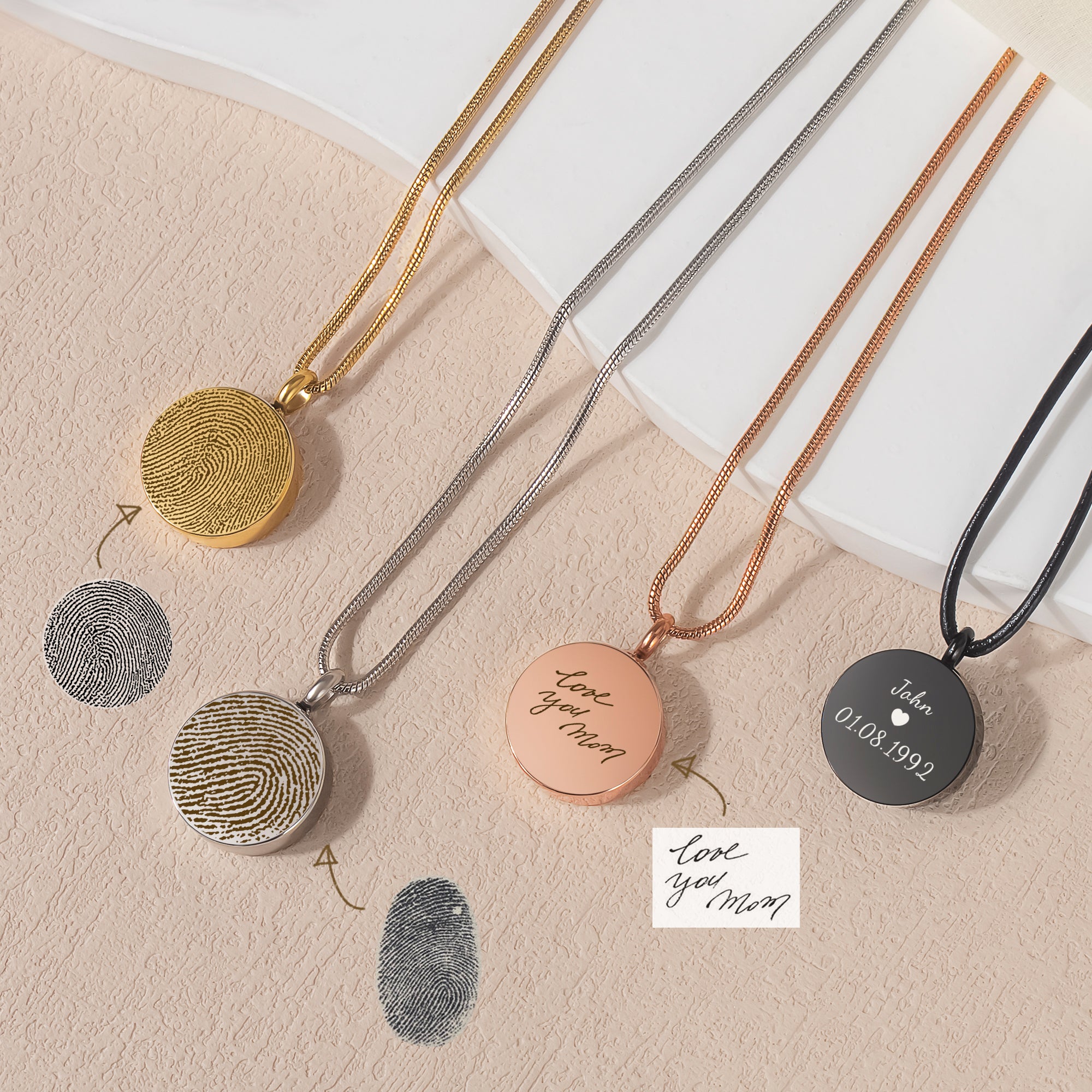 Custom Fingerprint and Handwriting Round Memorial Necklace