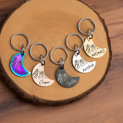 Personalized Mountain Peak Moon Shaped Dog ID Pet Tag