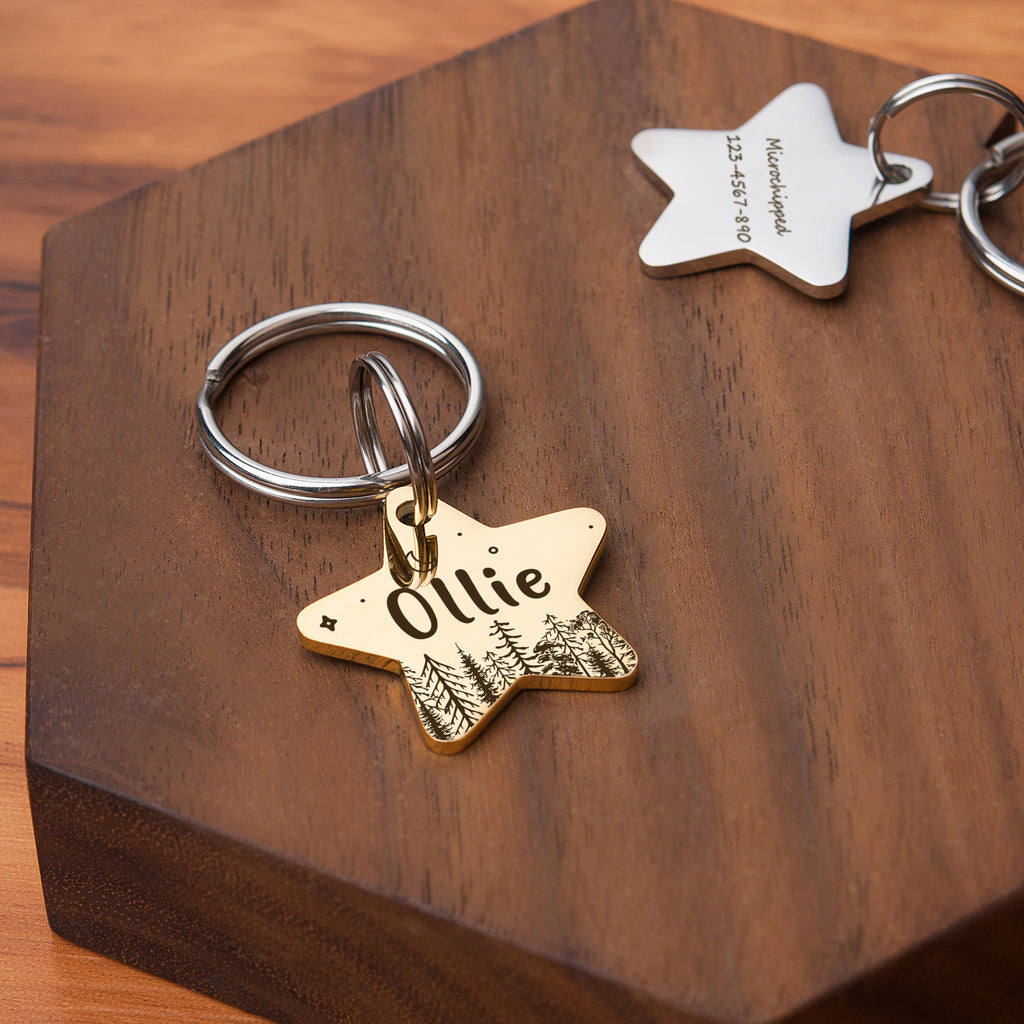 Personalized Forrest Starry Sky Star Shaped Pet ID Dog Tag for Cat or Dog