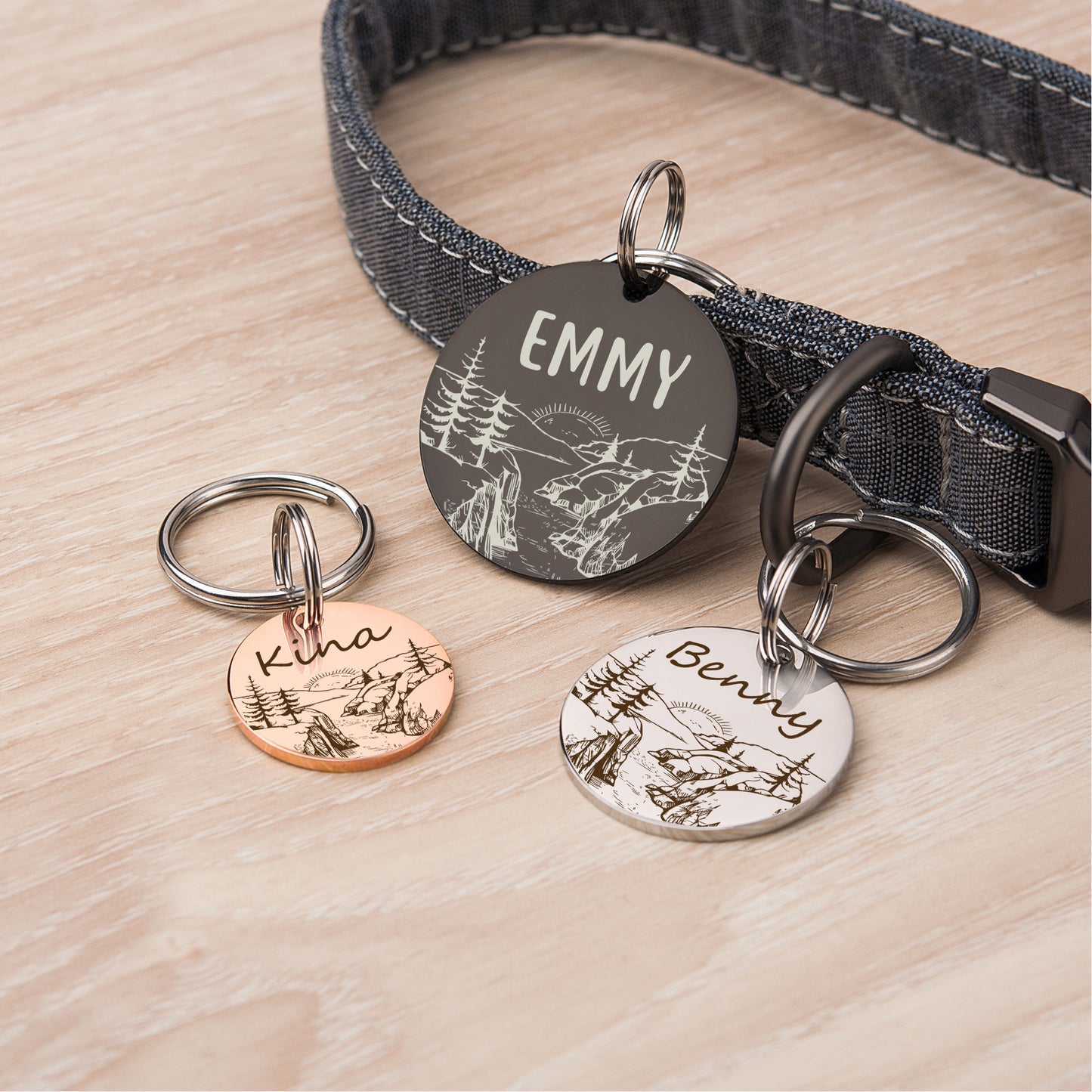 Personalized Mountain Sunrise Round Shaped Pet ID Dog Tag for Cat or Dog