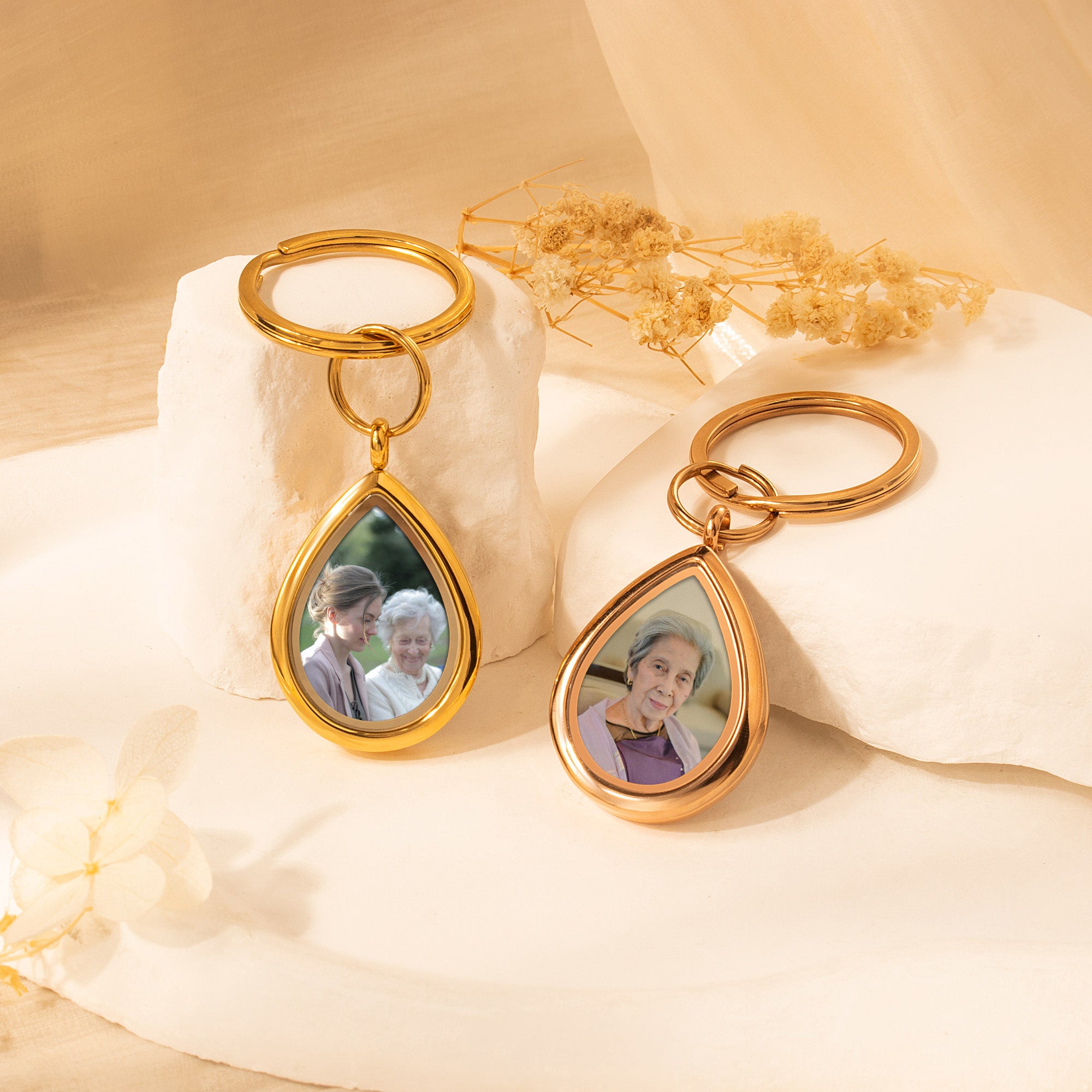 Glass Teardrop Photo Locket Memorial Keychain