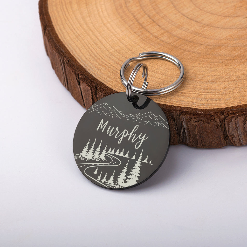 Mountain Road Round Pet ID Dog Tag