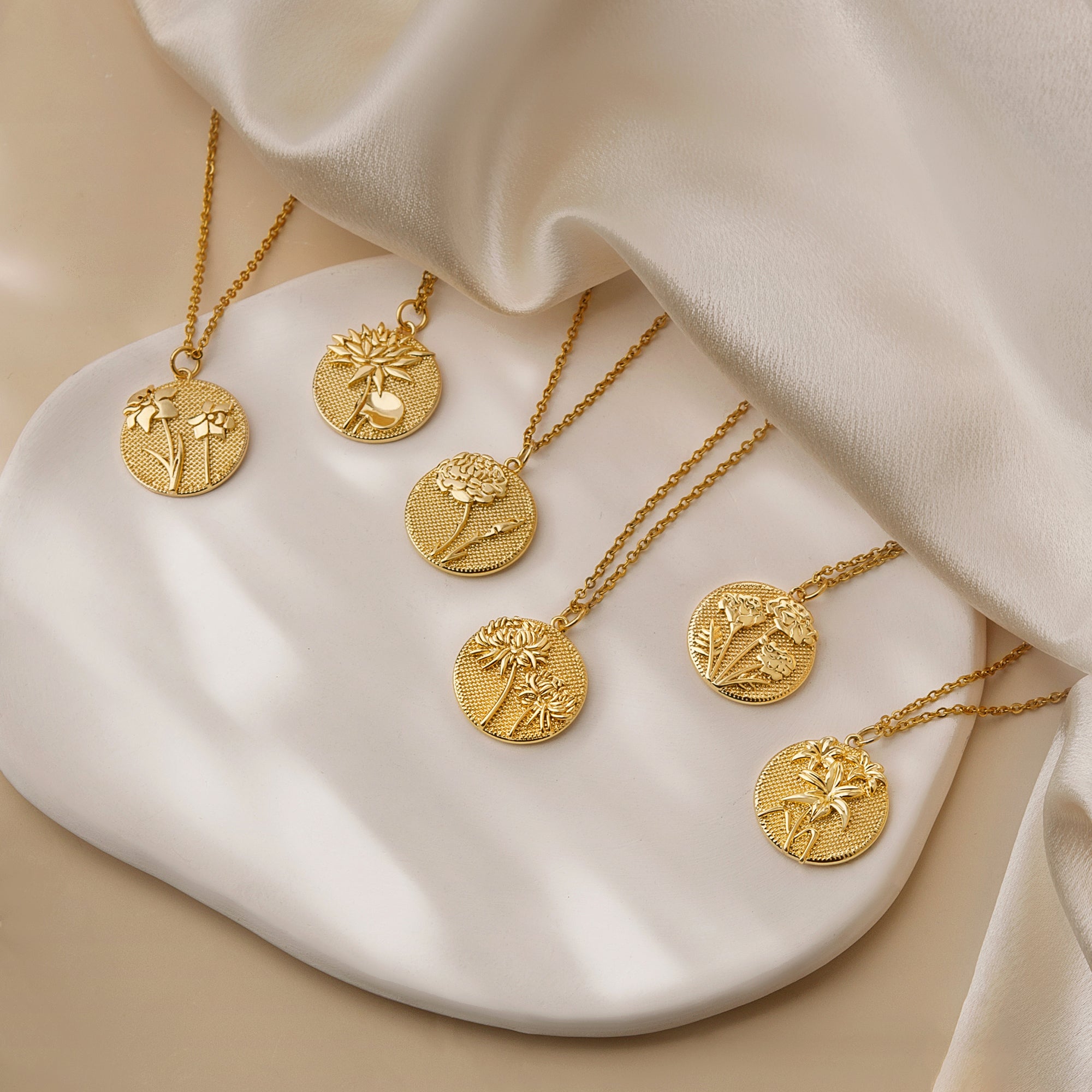 Embossed 3D Birth Flower Necklace